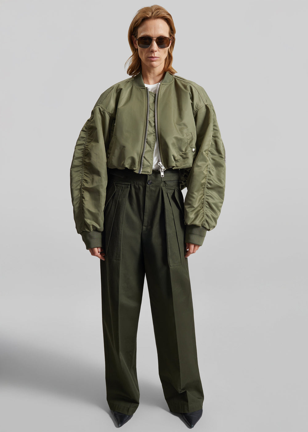 Skagen Cropped Trapeze Bomber Jacket - Olive