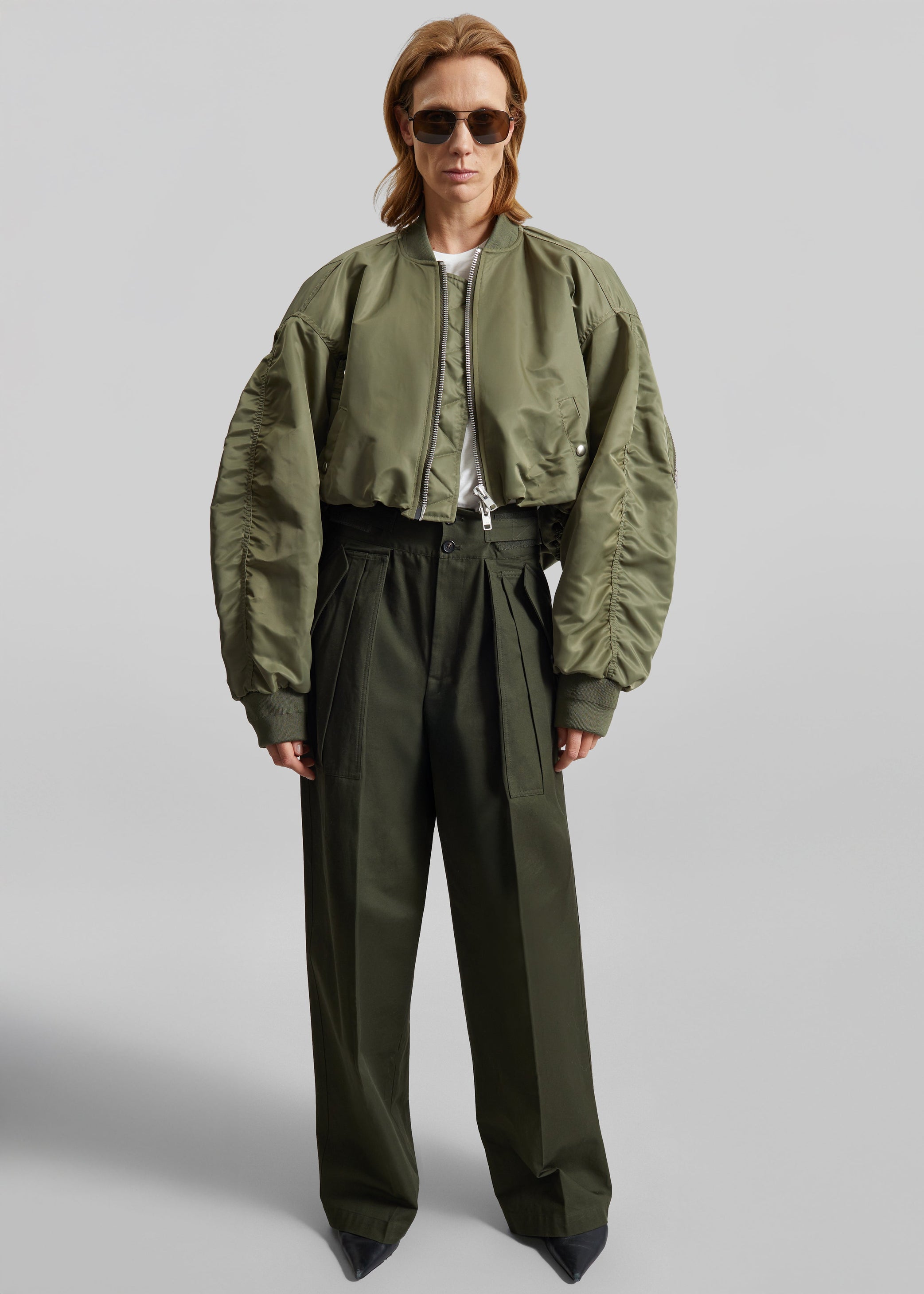 Shop the look image for Skagen Cropped Trapeze Bomber Jacket - Olive