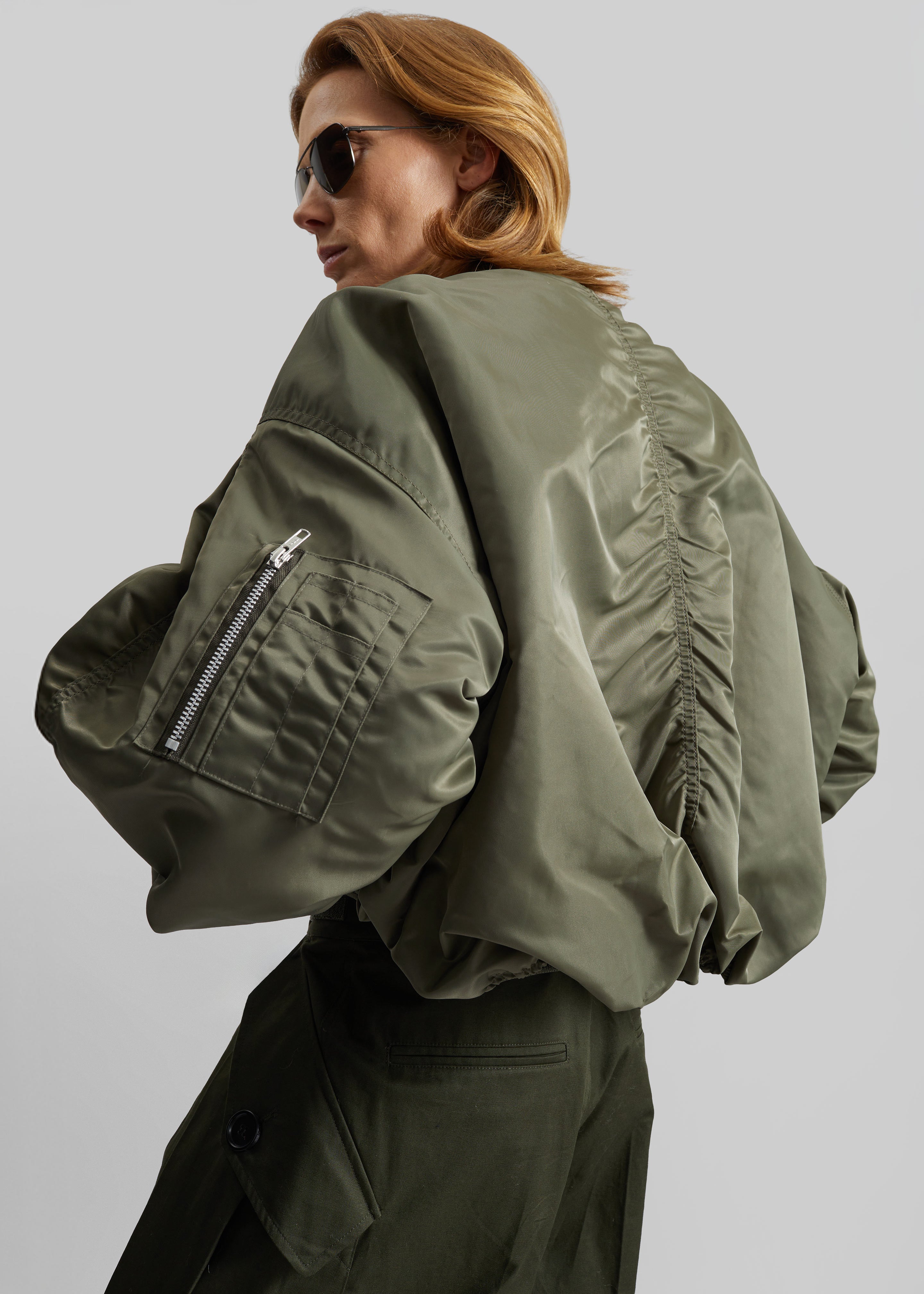 Skagen Cropped Trapeze Bomber Jacket - Olive - 7
