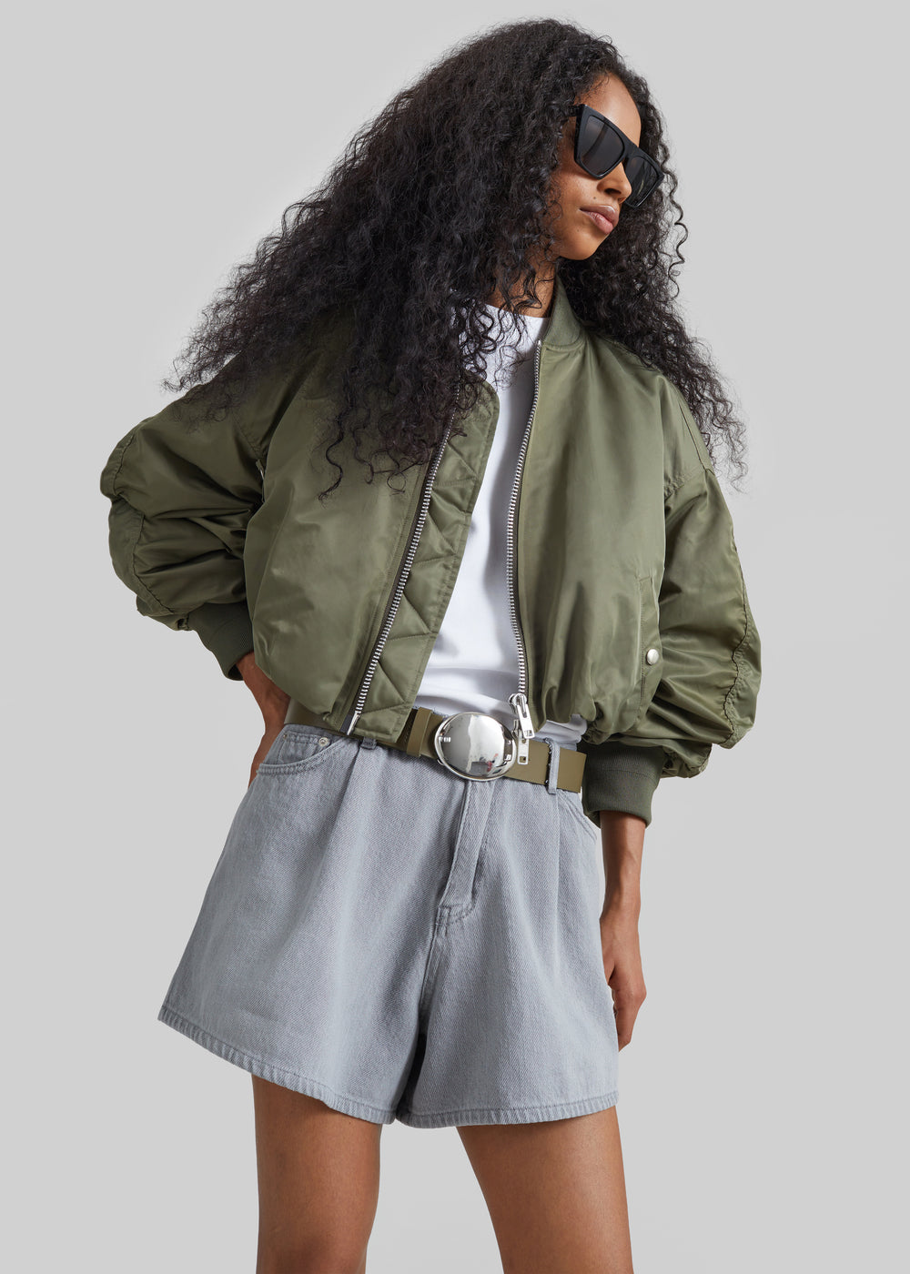 Skagen Cropped Trapeze Bomber Jacket - Olive - 1