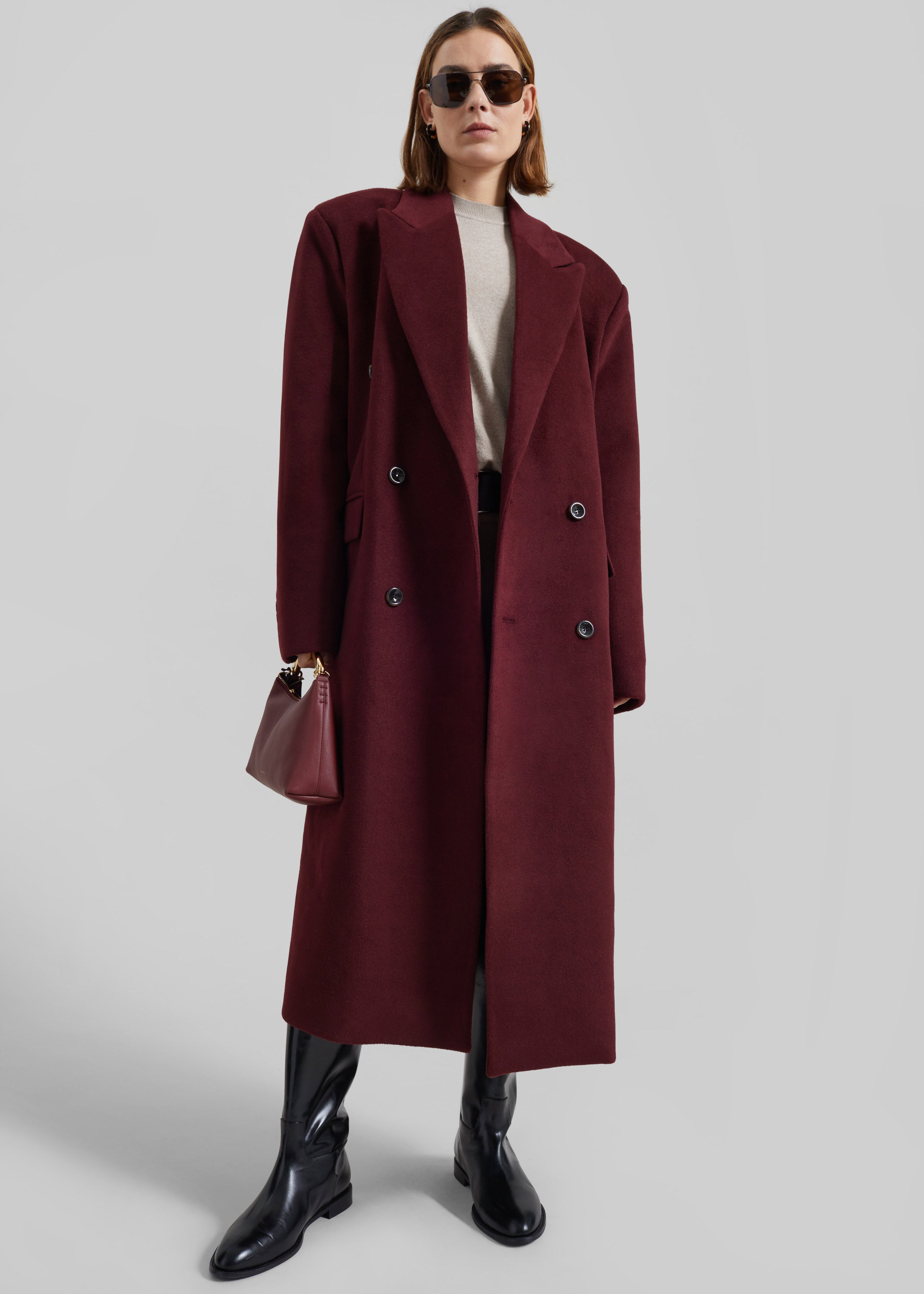 Skaila Double-Breasted Coat - Burgundy - 2