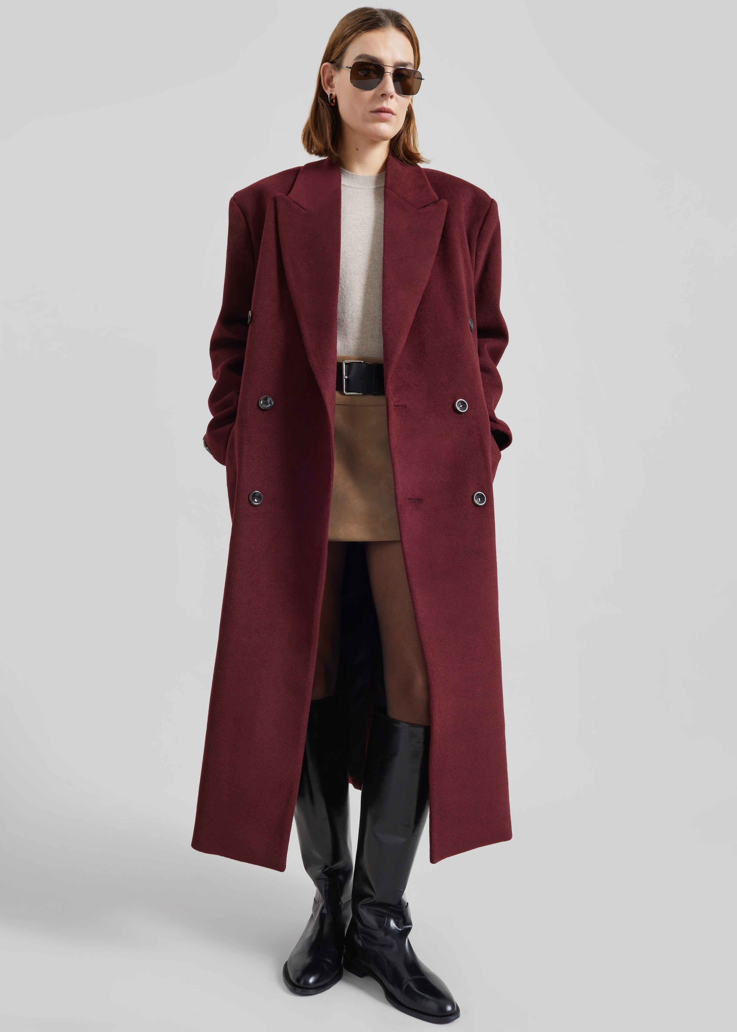 Skaila Double-Breasted Coat - Burgundy - 6