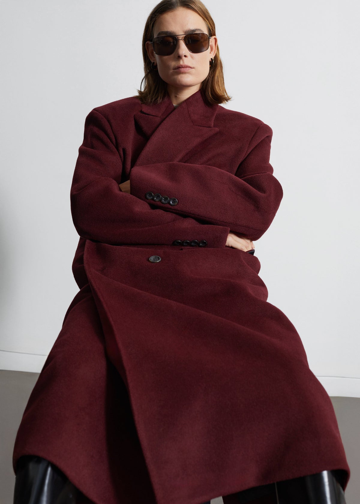 Skaila Double-Breasted Coat - Burgundy - 5