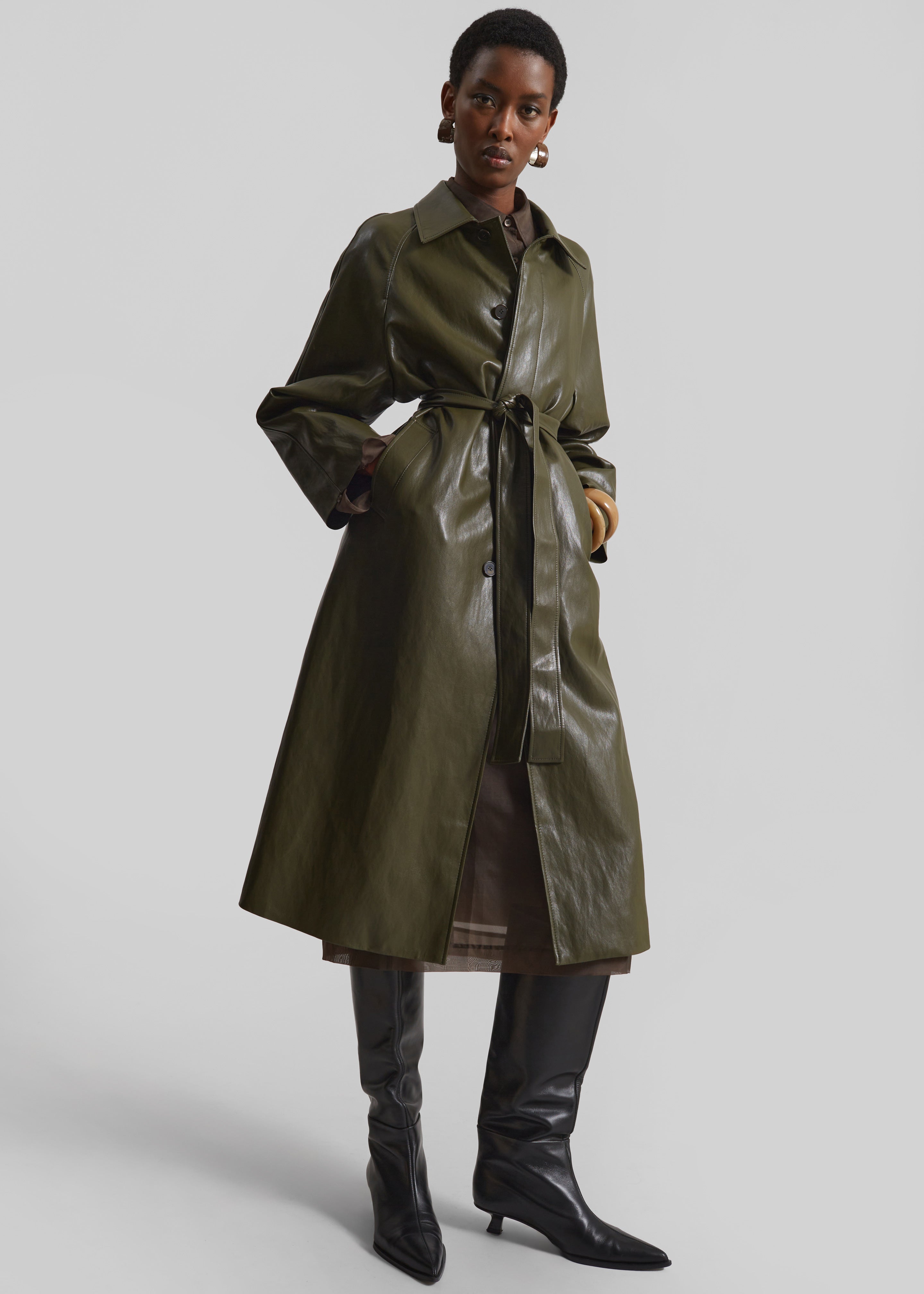 Skane Faux Leather Trench - Khaki - 6