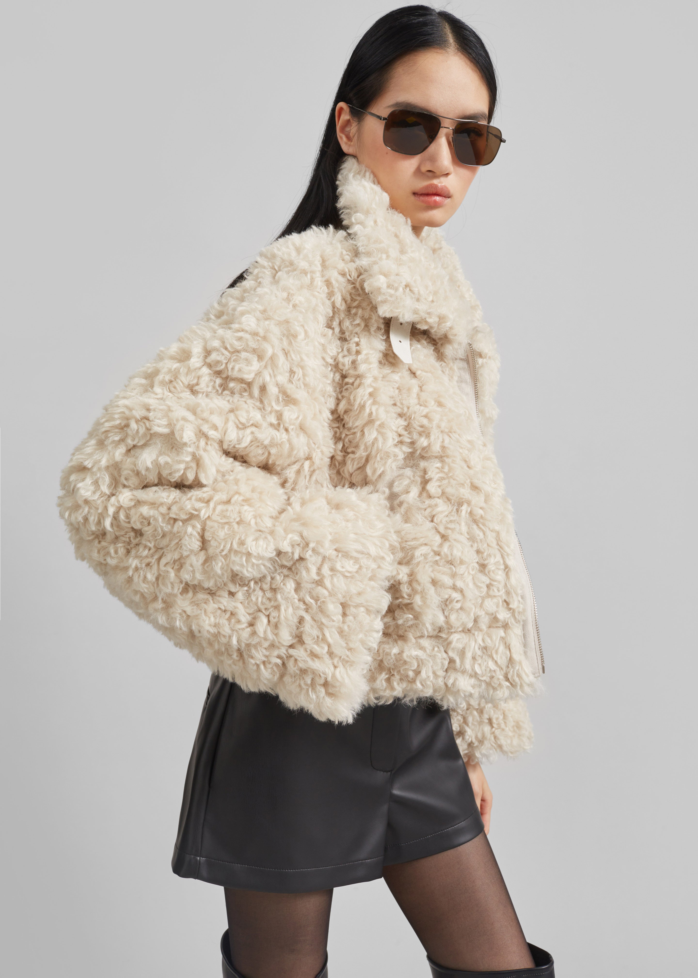 Skov Faux Shearling Jacket - Ivory - 7