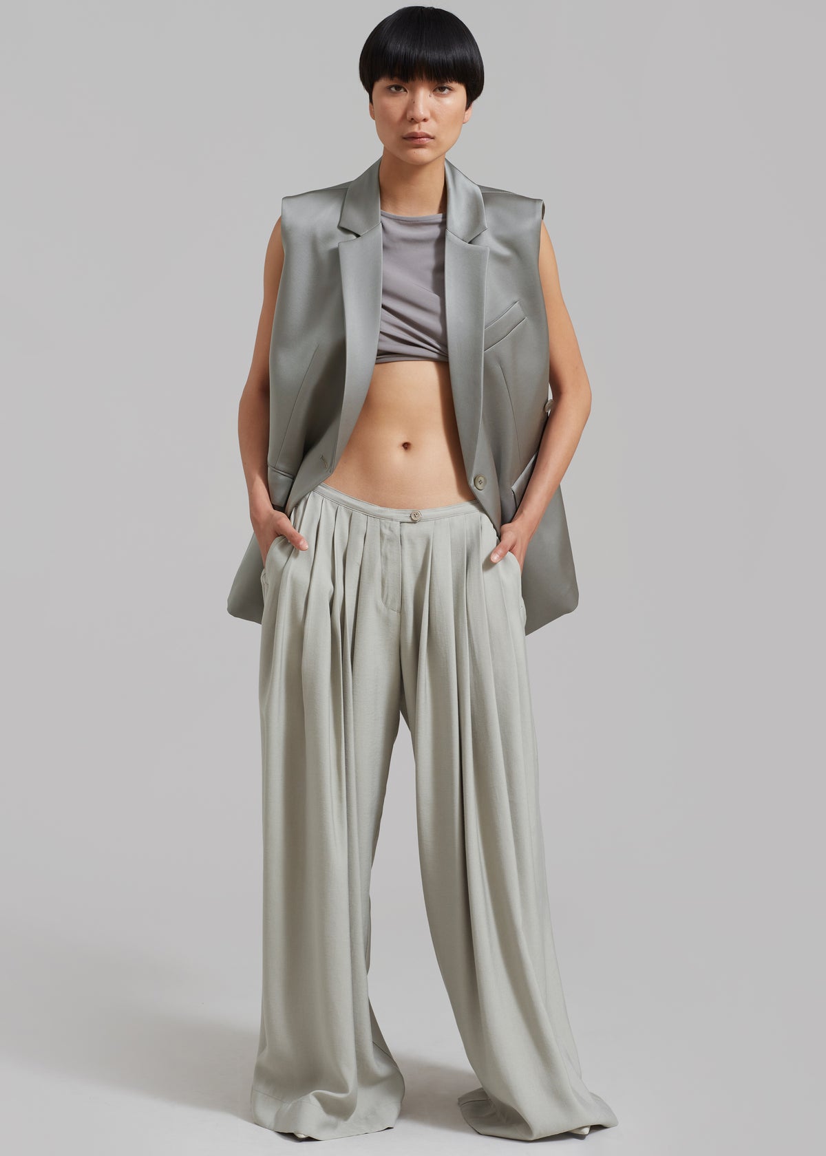 Sloane Wide Leg Trousers - Grey - 11