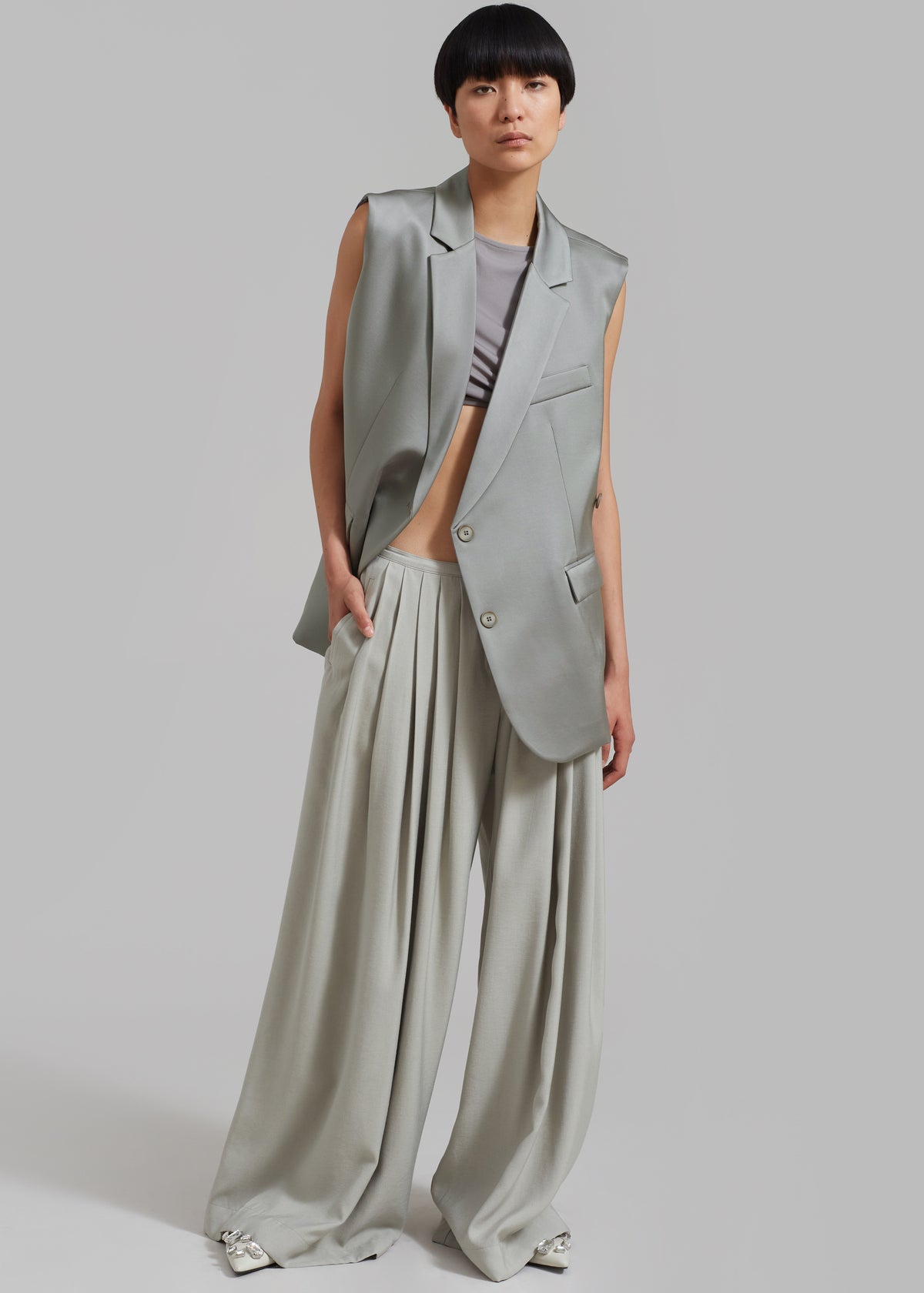 Sloane Wide Leg Trousers - Grey - 4