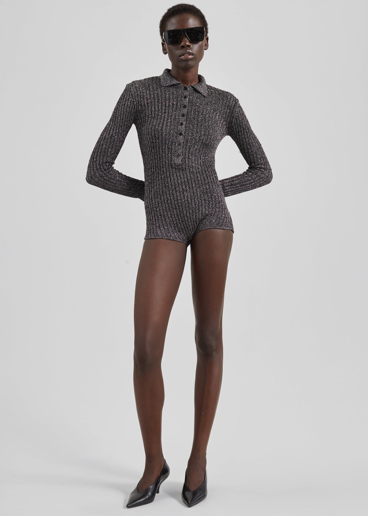 Solana Polo Bodysuit - Black Metallic - 2