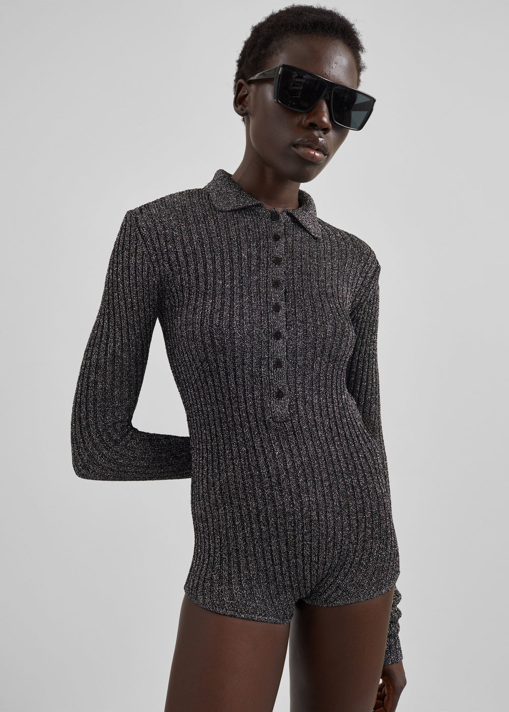 Solana Polo Bodysuit - Black Metallic