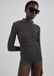 Solana Polo Bodysuit - Black Metallic