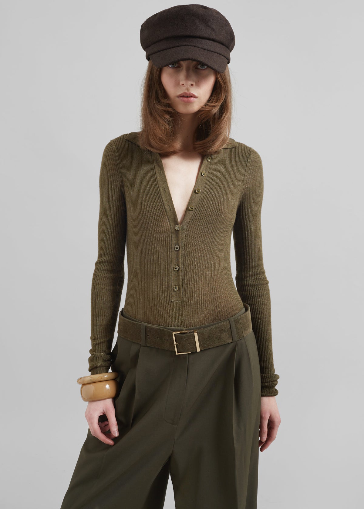 Solana Polo Bodysuit - Khaki - 4