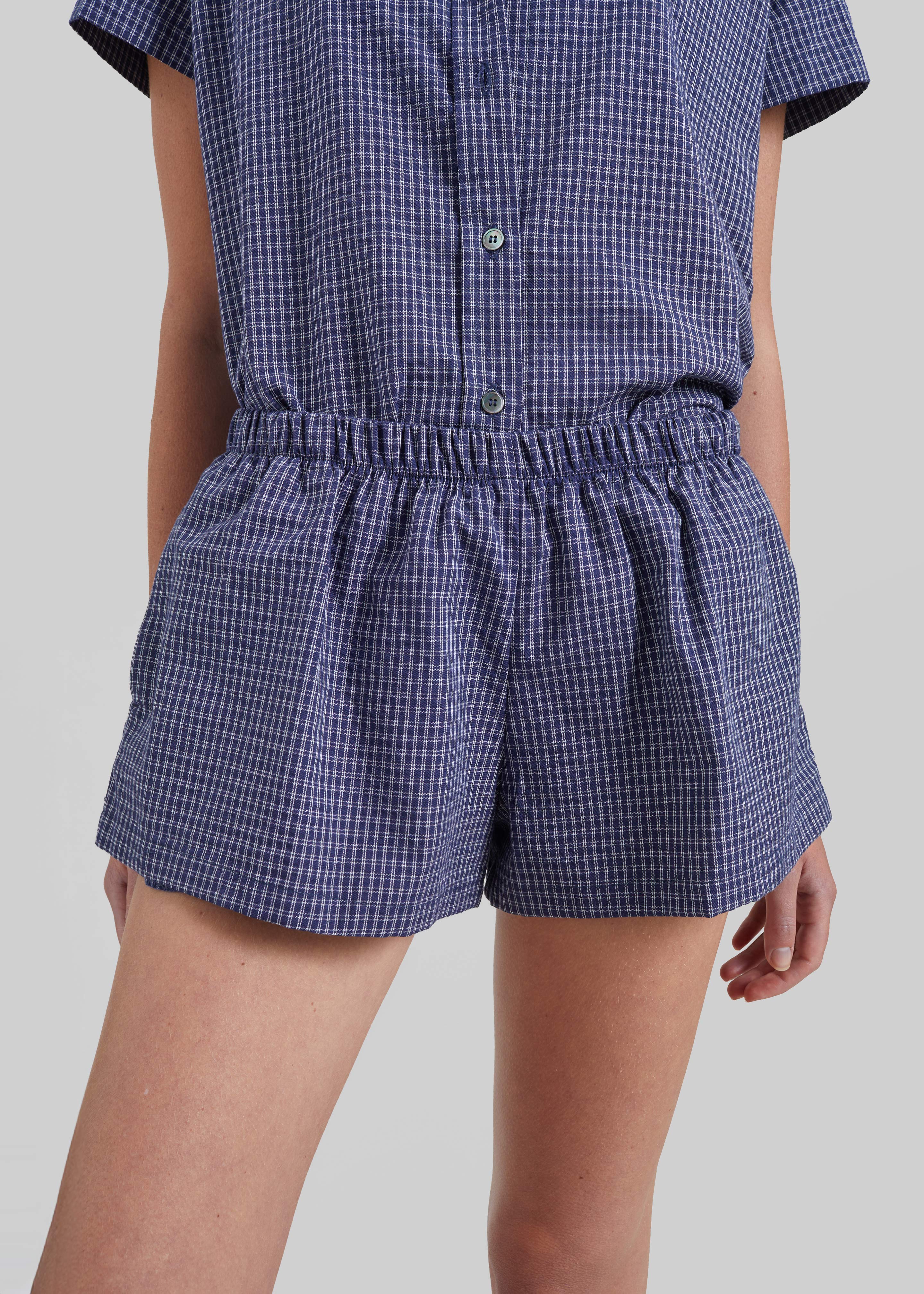 Solaro Mini Shorts - Navy Plaid - 5