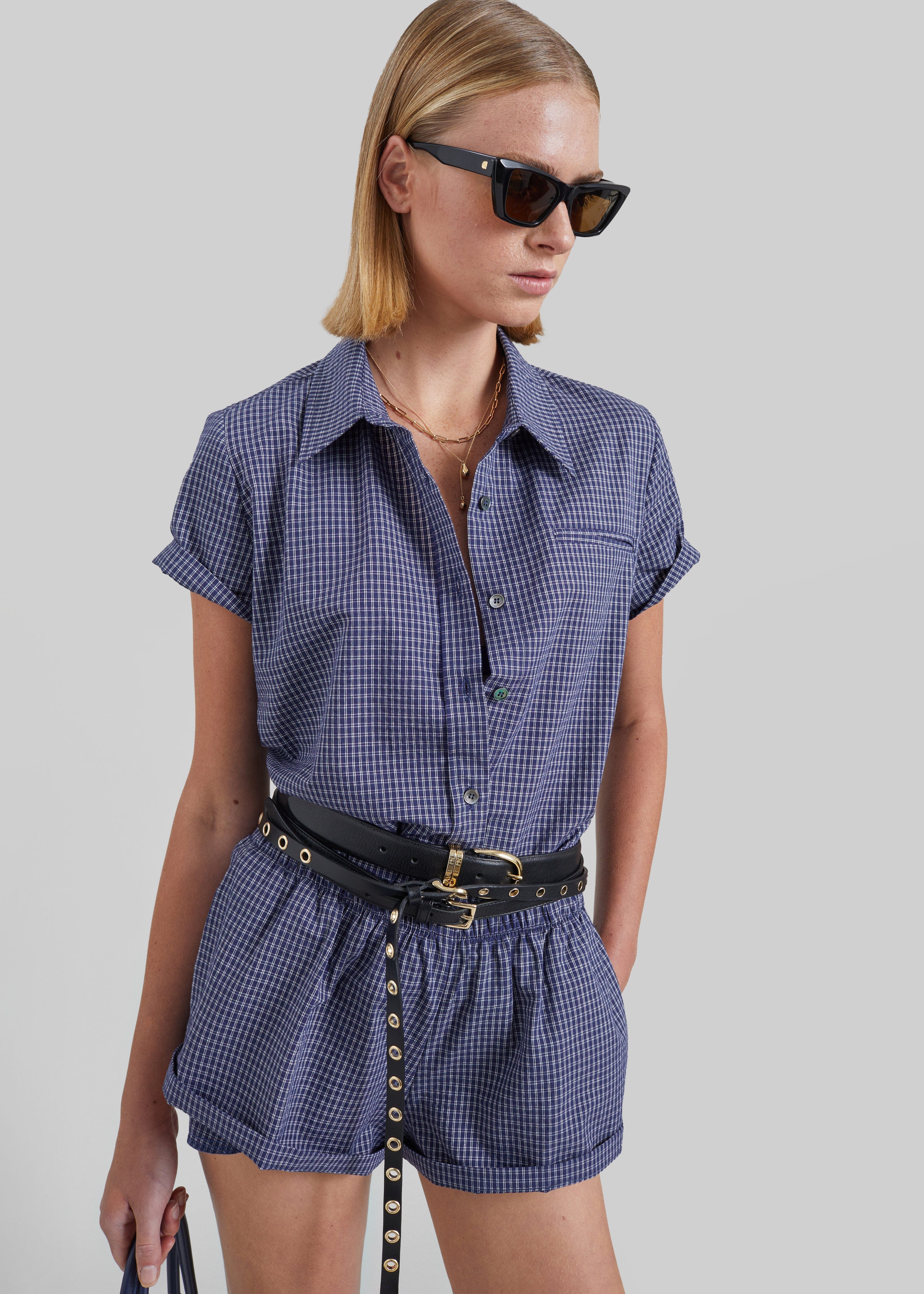 Solaro Mini Shorts - Navy Plaid - 8