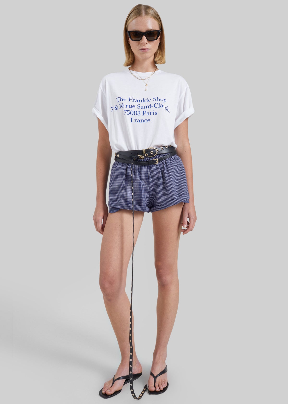 Solaro Mini Shorts - Navy Plaid - 6