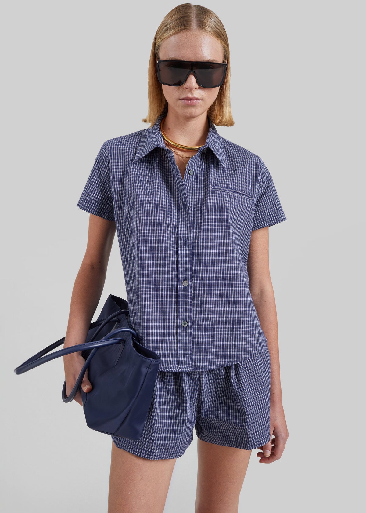 Solaro Short Sleeve Shirt - Navy Plaid - 2