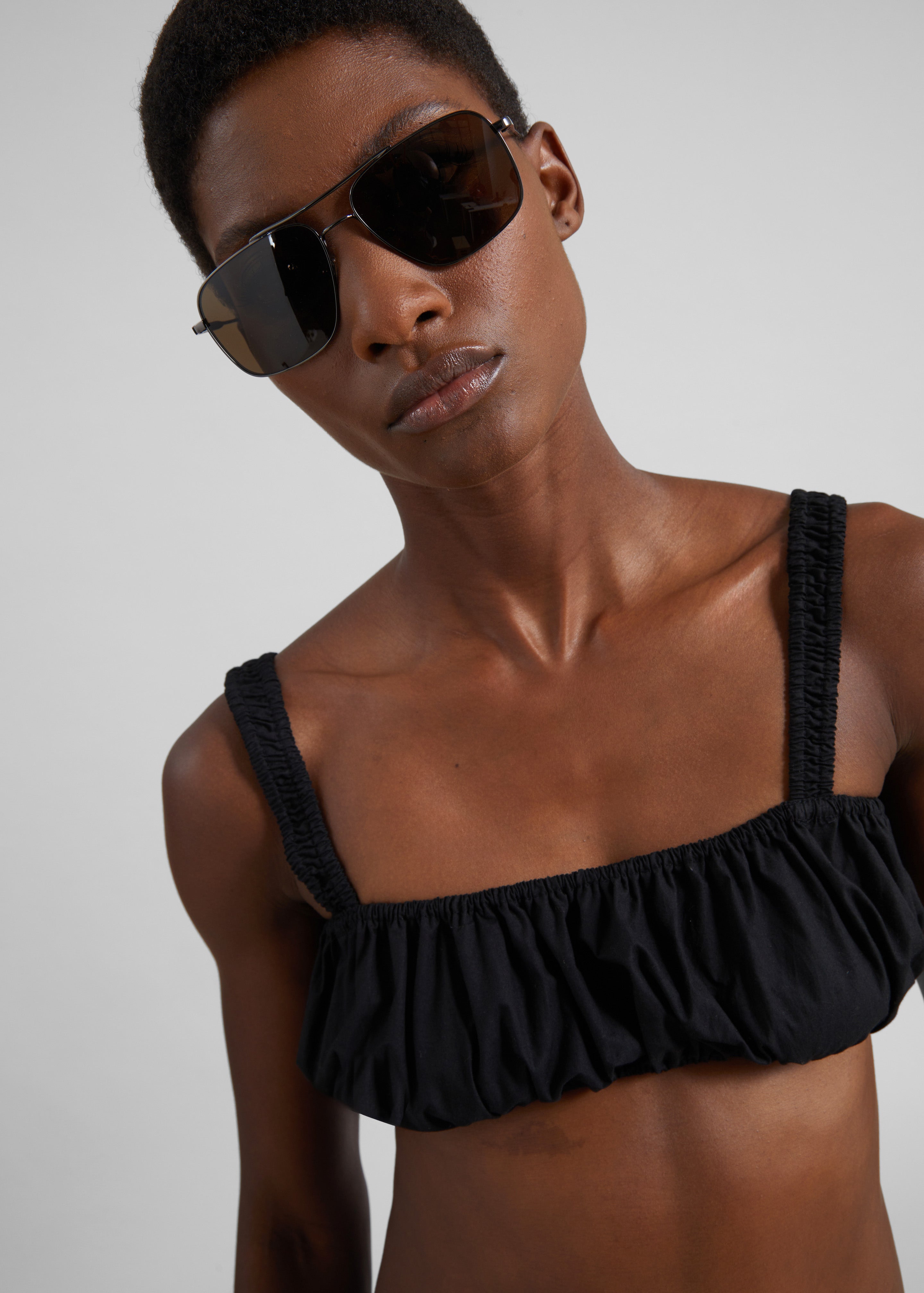 Solea Gathered Poplin Bralette - Black - 2