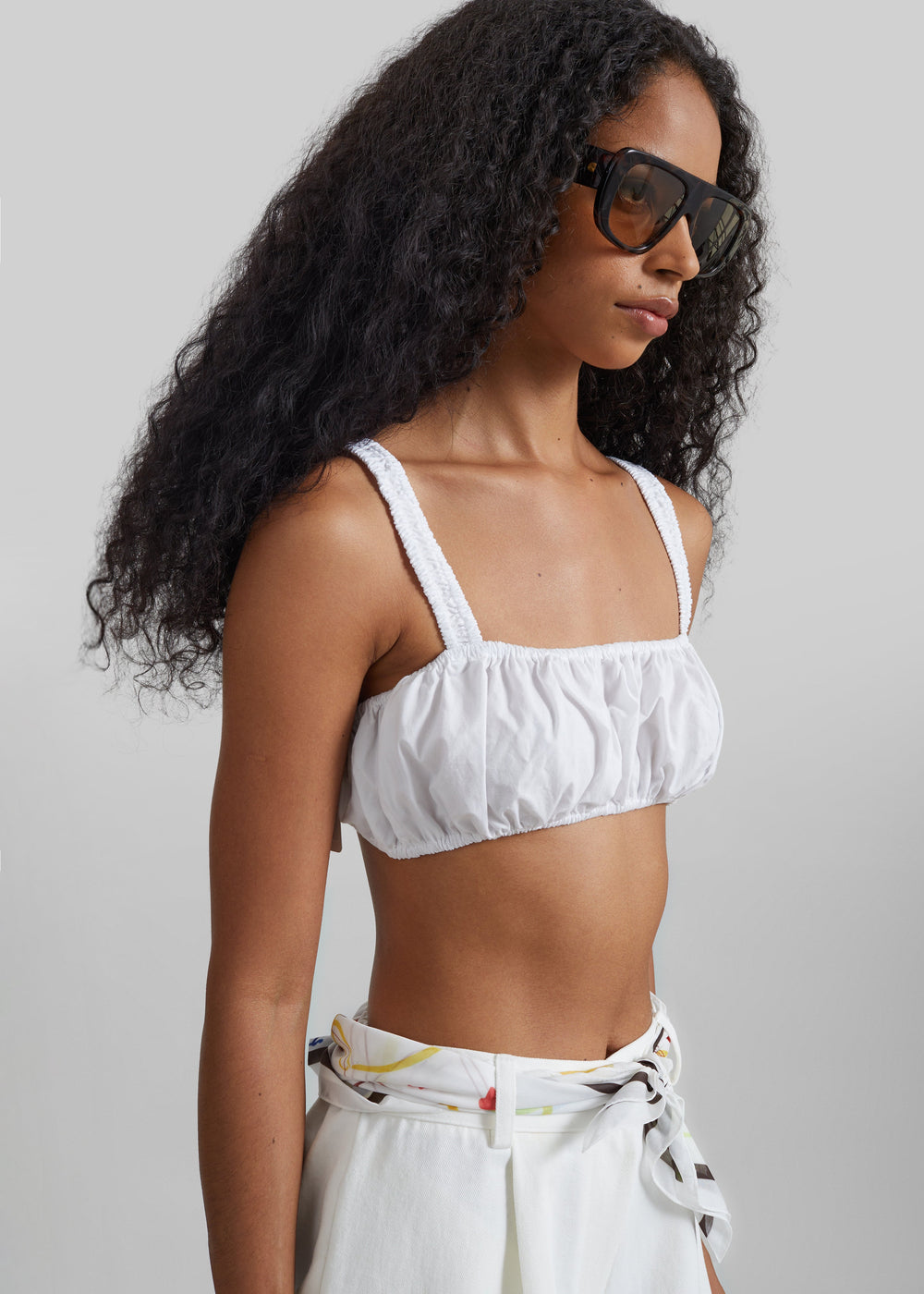Solea Gathered Poplin Bralette - White
