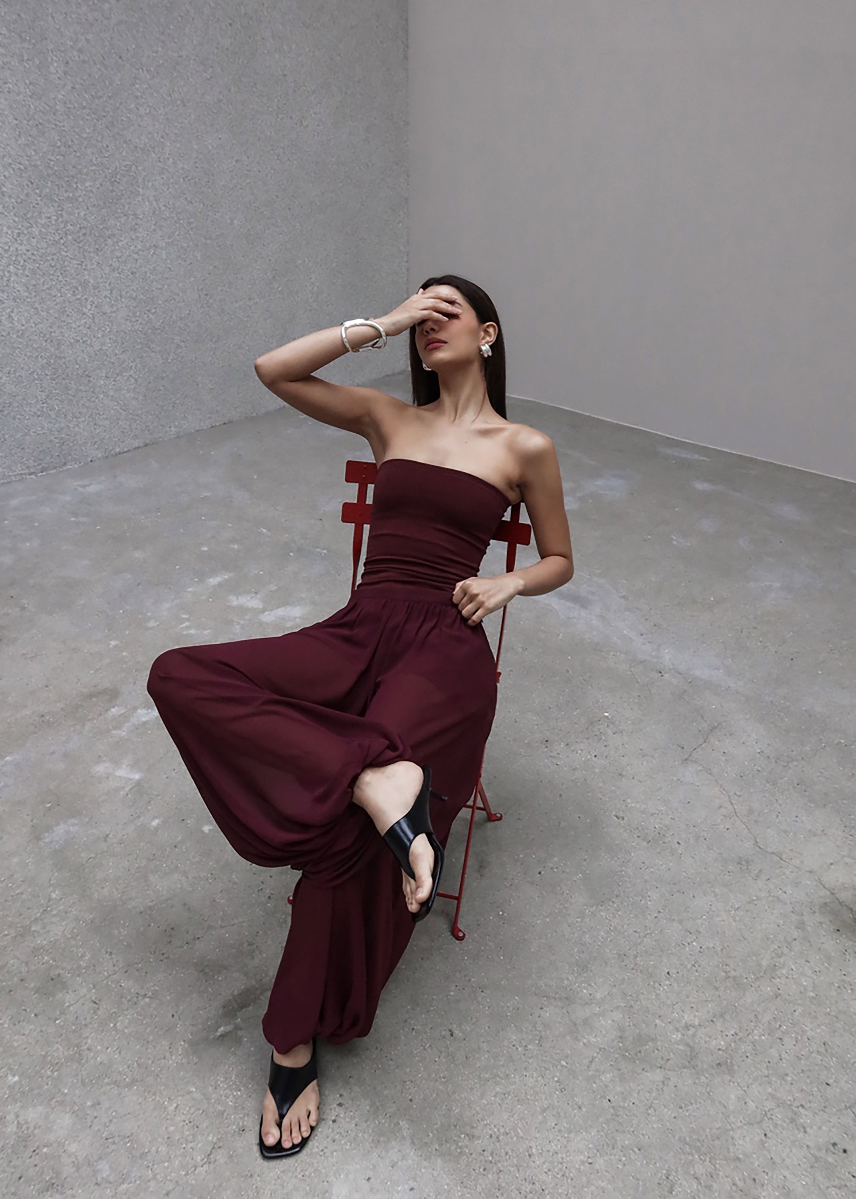 Solrae Fluid Balloon Pants - Burgundy - 10