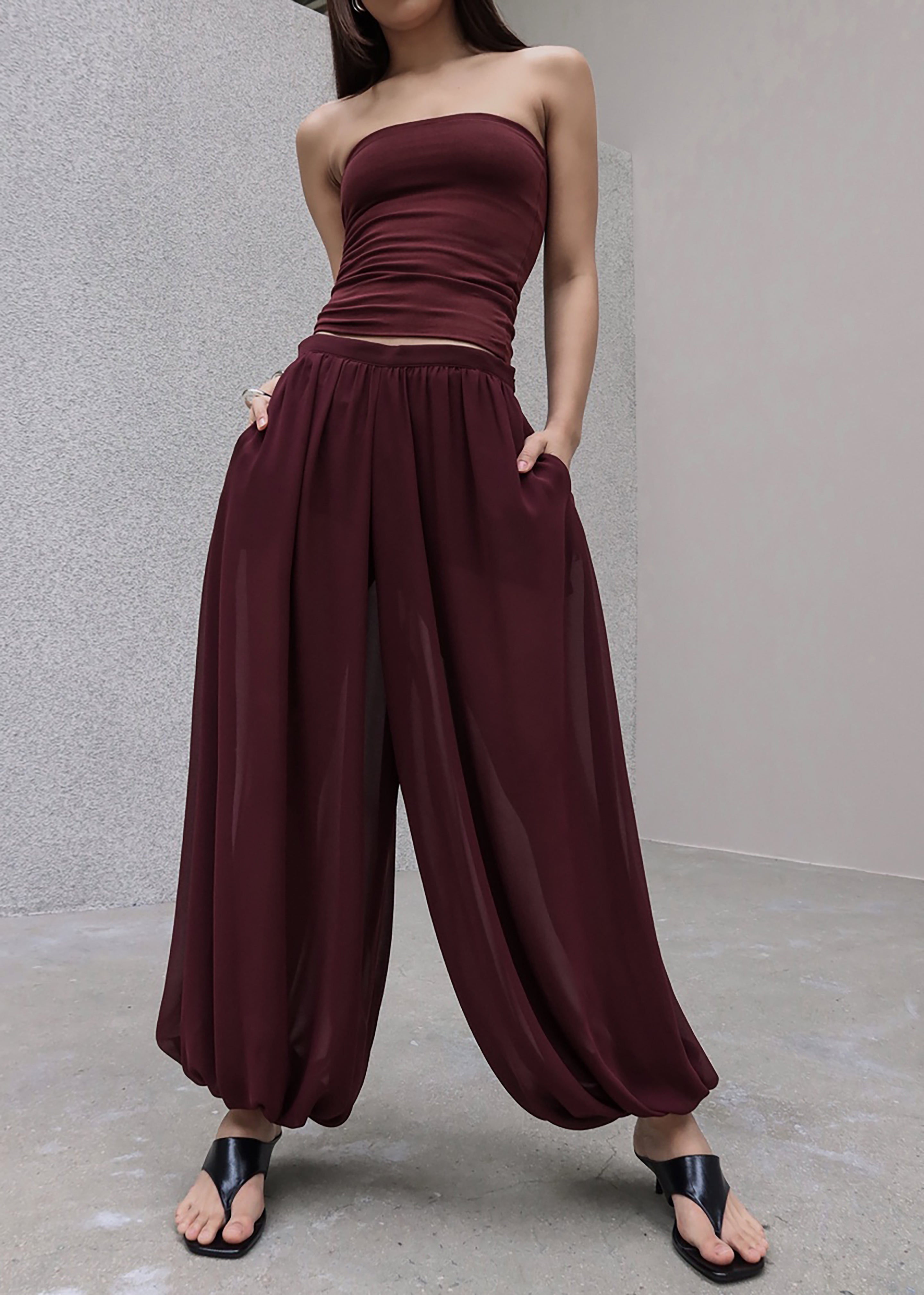 Solrae Fluid Balloon Pants - Burgundy - 7