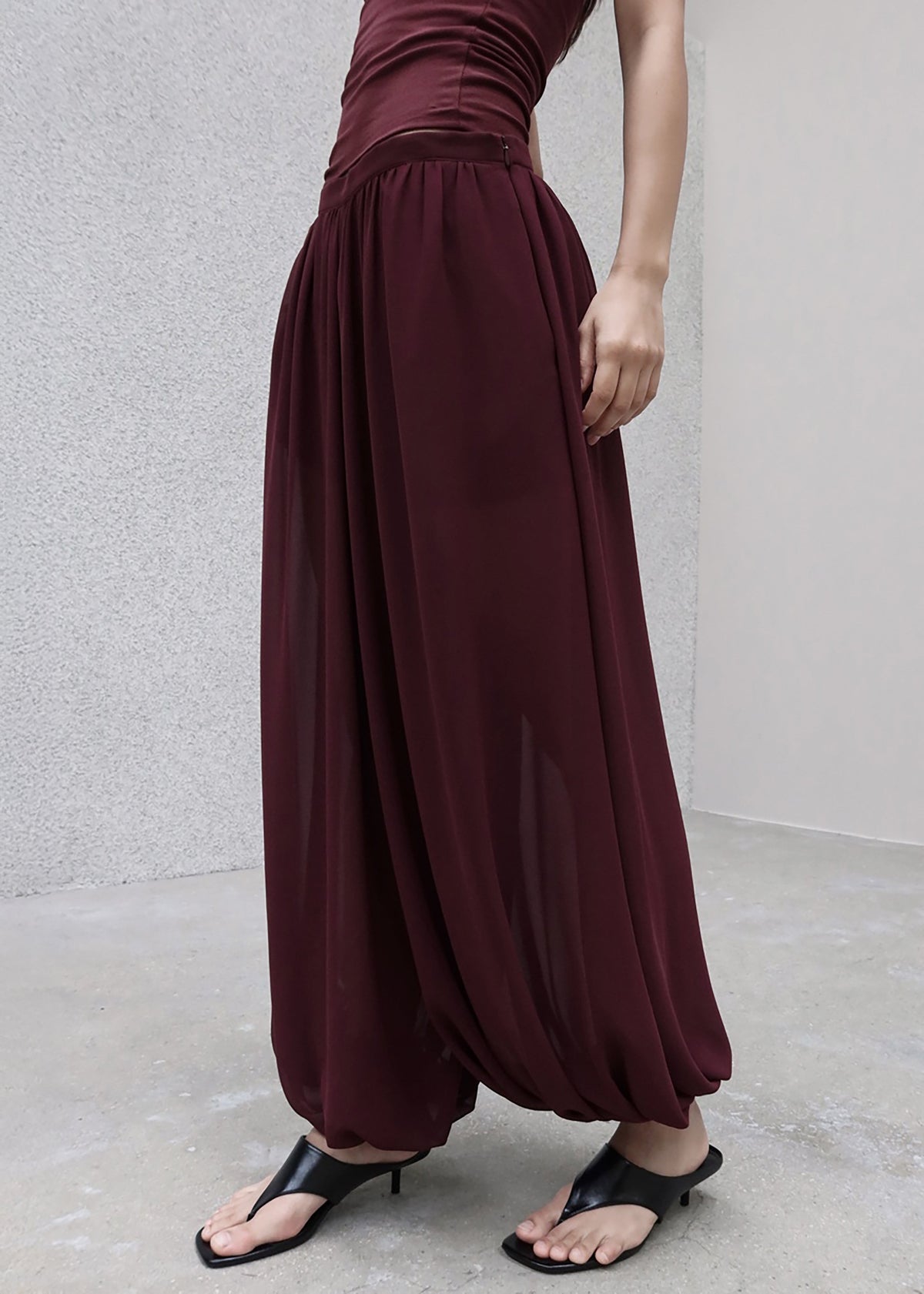 Solrae Fluid Balloon Pants - Burgundy - 2