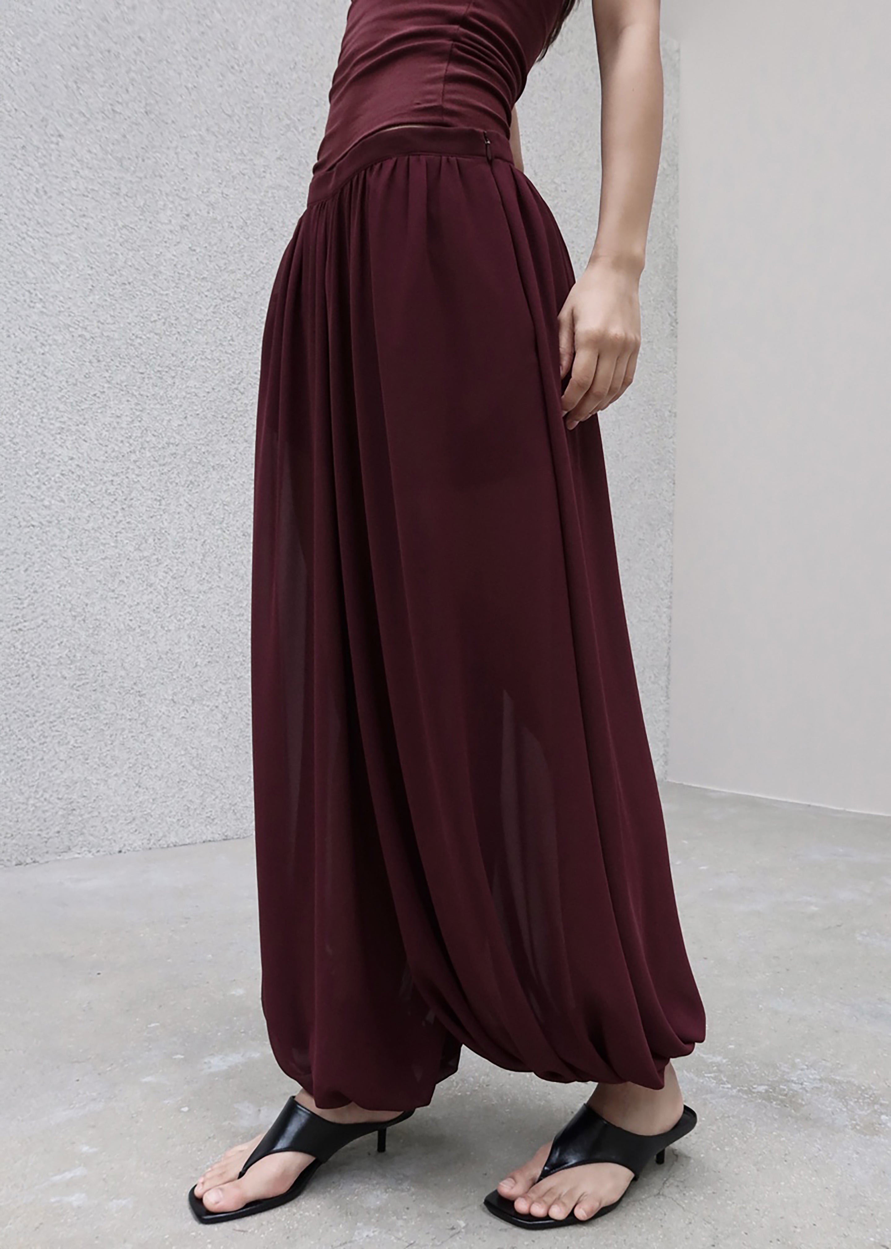 Solrae Fluid Balloon Pants - Burgundy - 2