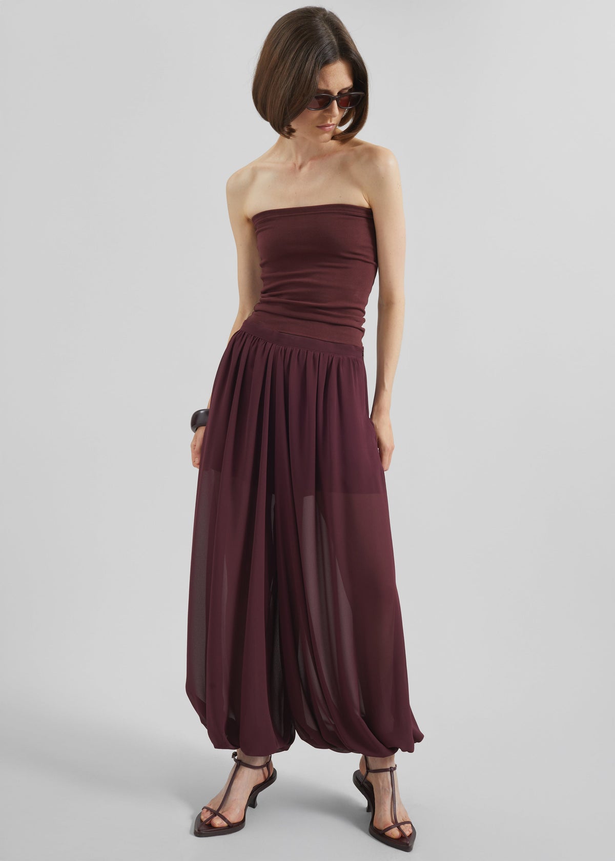 Solrae Fluid Balloon Pants - Burgundy - 3
