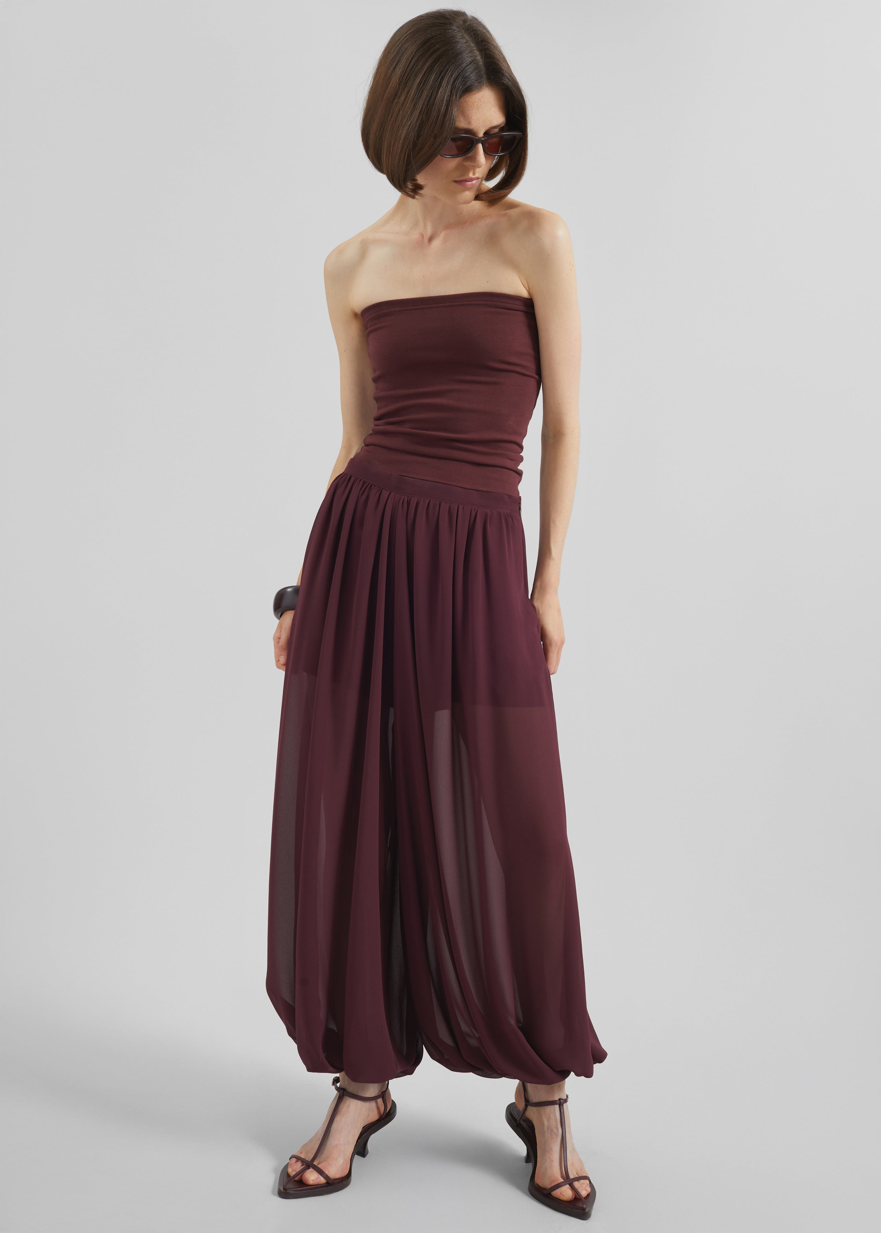 Solrae Fluid Balloon Pants - Burgundy - 3