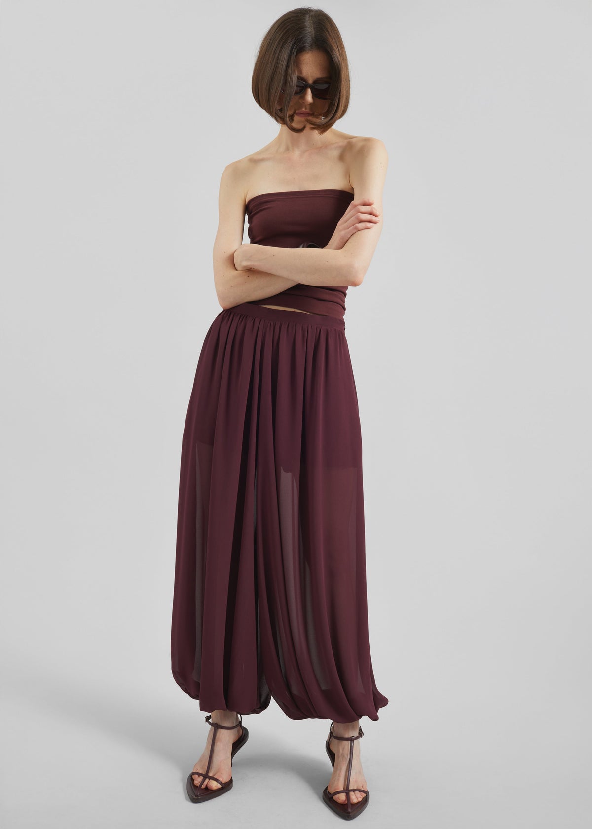 Solrae Fluid Balloon Pants - Burgundy - 8