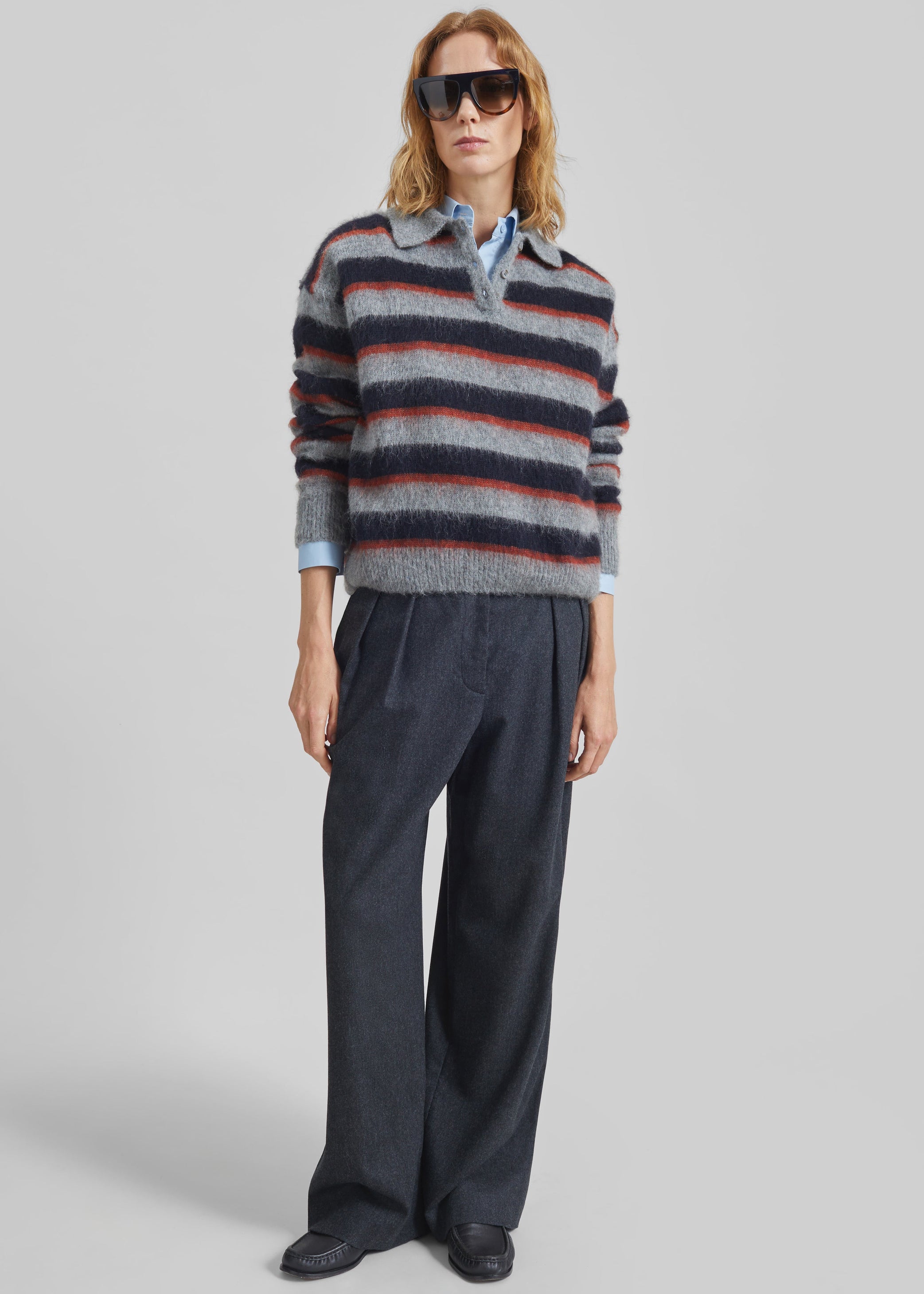 Shop the look image for Sorlia Mohair Polo Sweater - Grey Multi Stripe