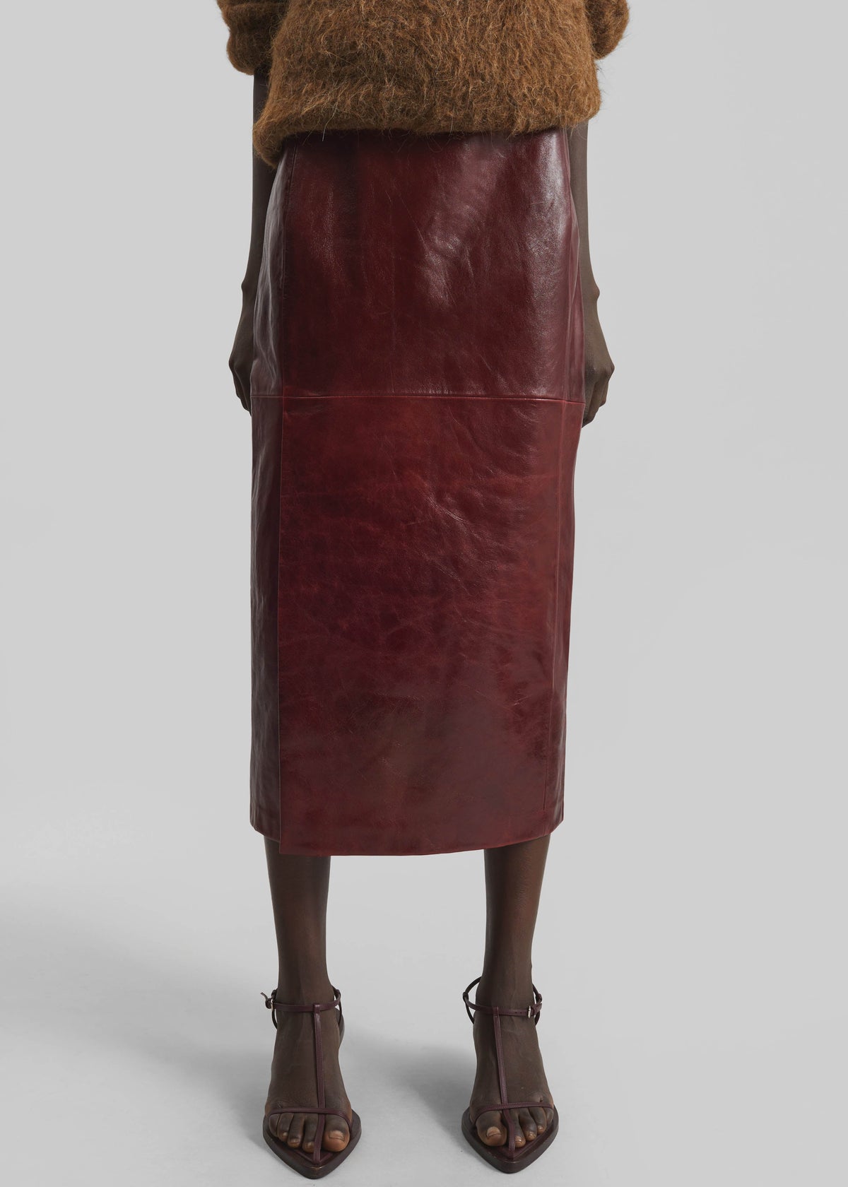 Sportmax Comma Leather Skirt - Bordeaux - 3