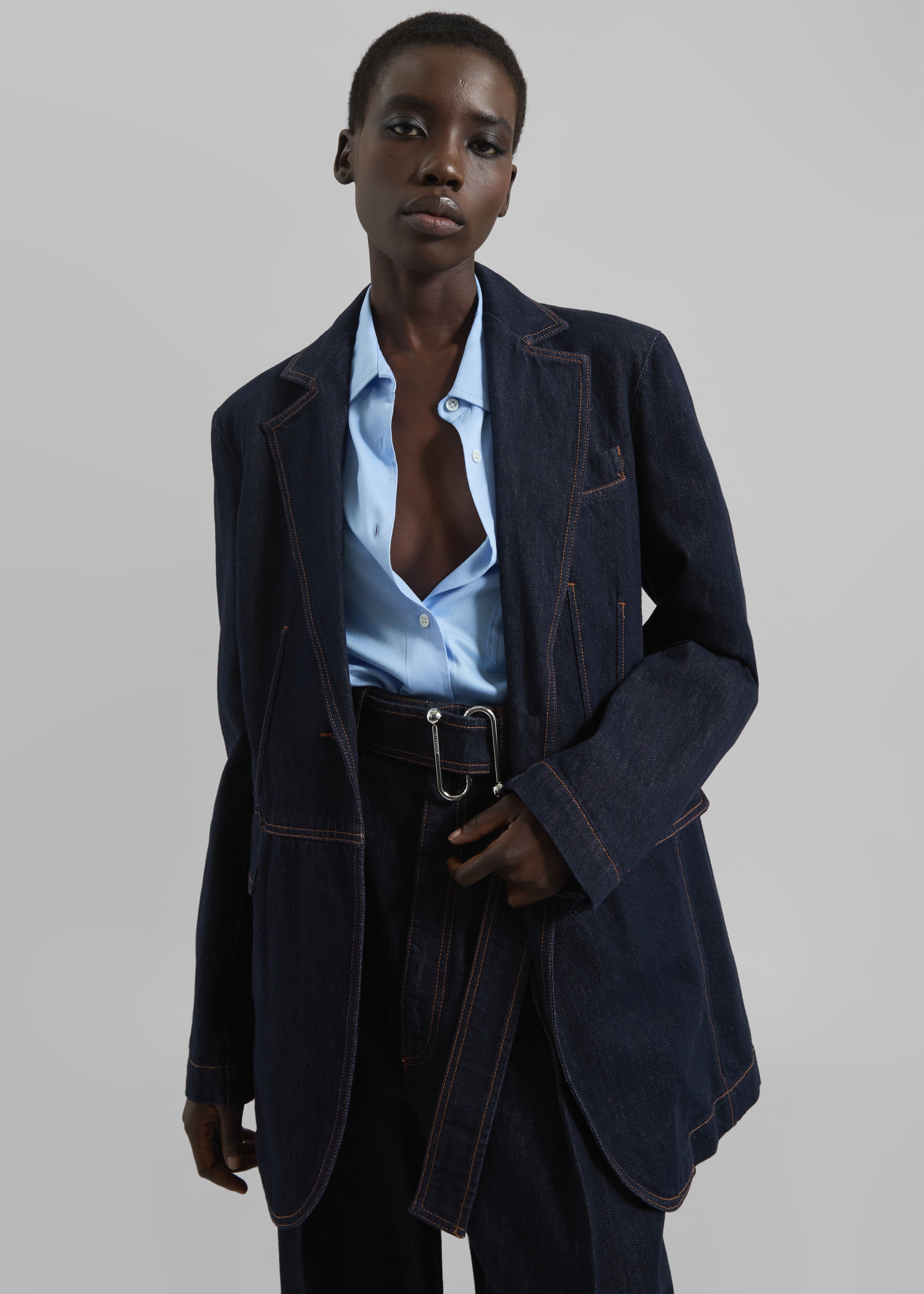 Sportmax Domino Oversized Denim Blazer - Navy - 6