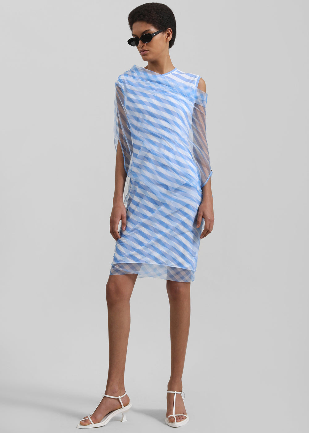 Sportmax Oreste Double-Layer Op-Art Dress - Light Blue