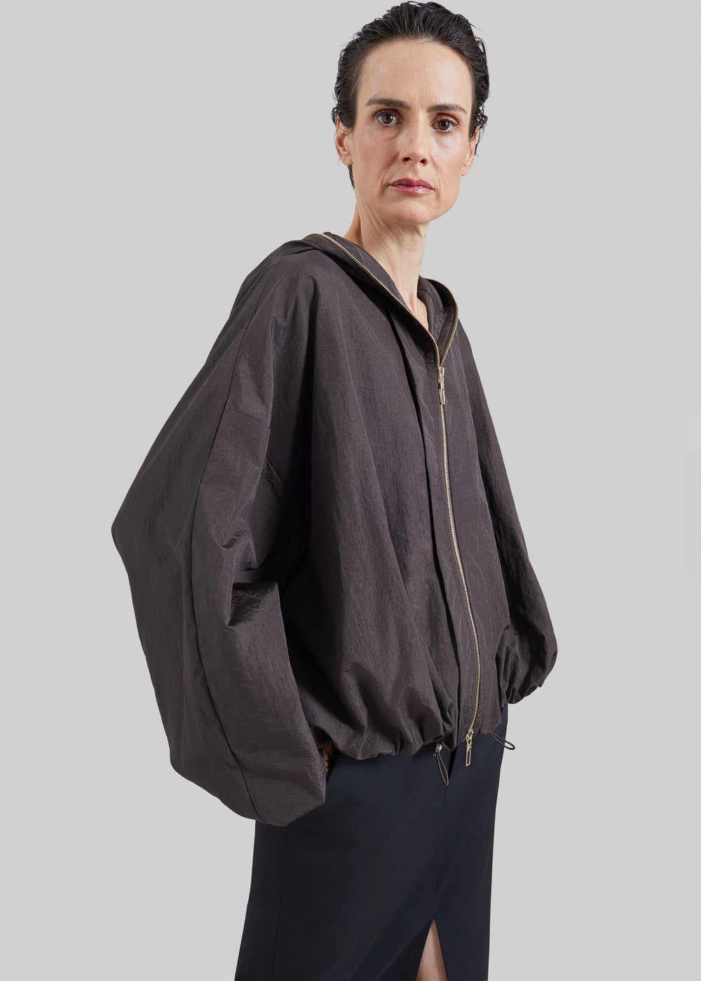 Sportmax Ronchi Short Crinkled Raincoat - Dark Brown - 1