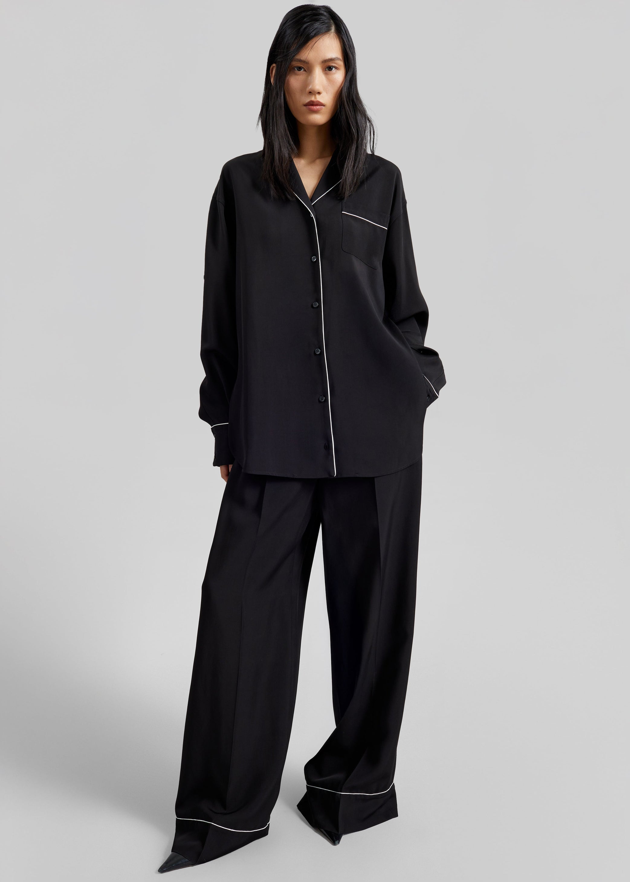 Shop the look image for Sportmax Rivetto Satin Joggers - Black