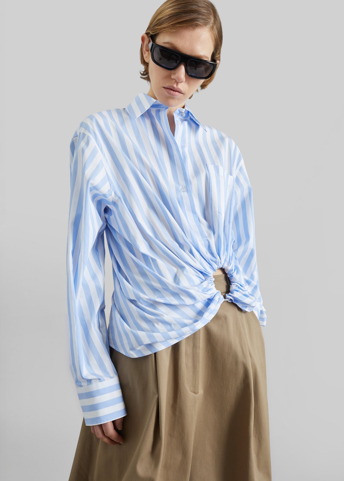 Sportmax Palmizi Striped Poplin Shirt - Light Blue/White - 4