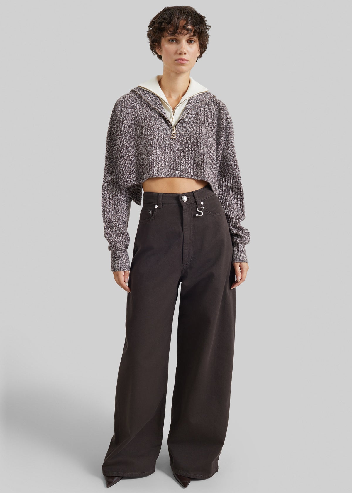Shop the look image for Sportmax Rive Oversized Cropped Sweater - Rust Bi