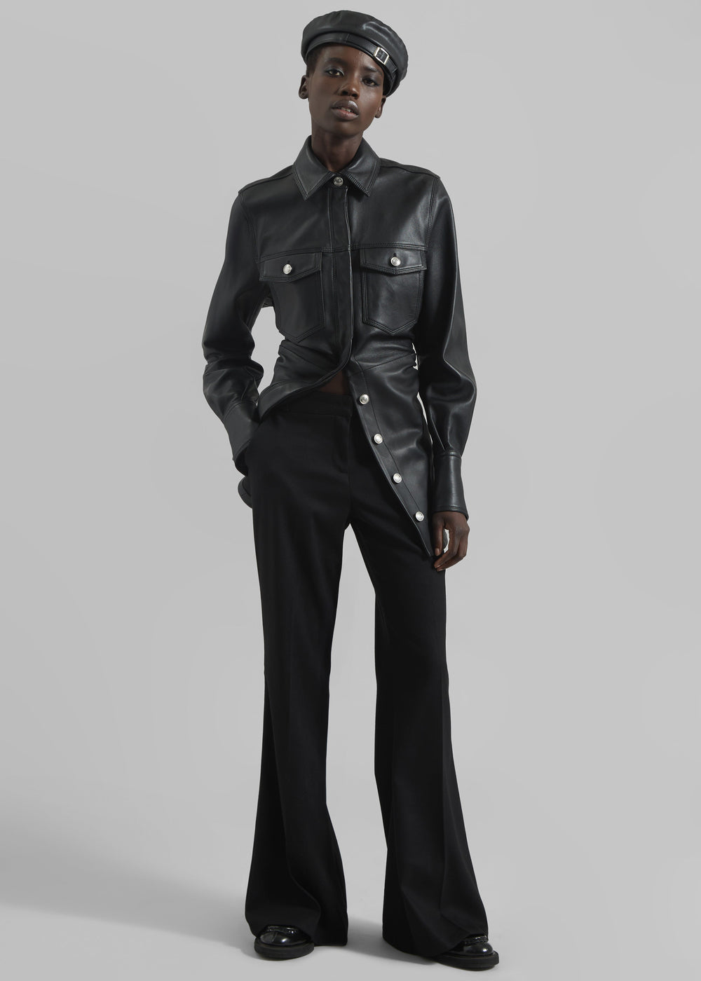 Sportmax Tobia Leather Long Shirt Jacket - Black - 1