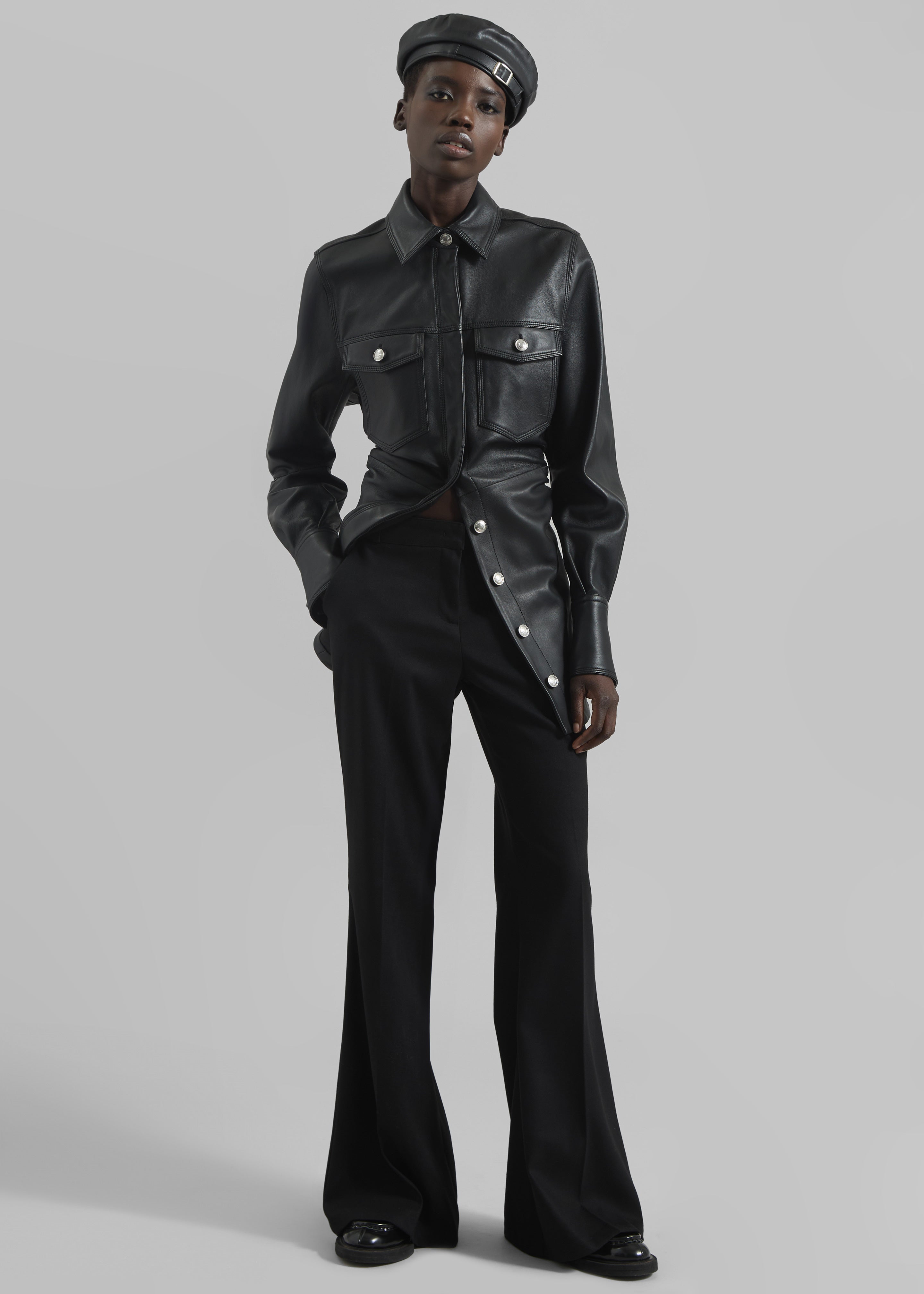 Sportmax Tobia Leather Long Shirt Jacket - Black - 2