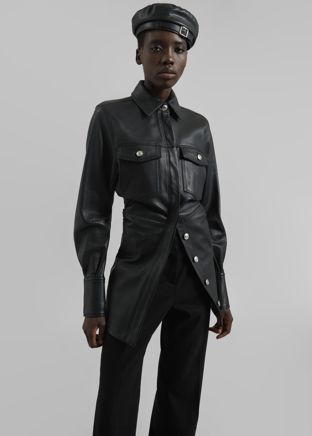 Sportmax Tobia Leather Long Shirt Jacket - Black