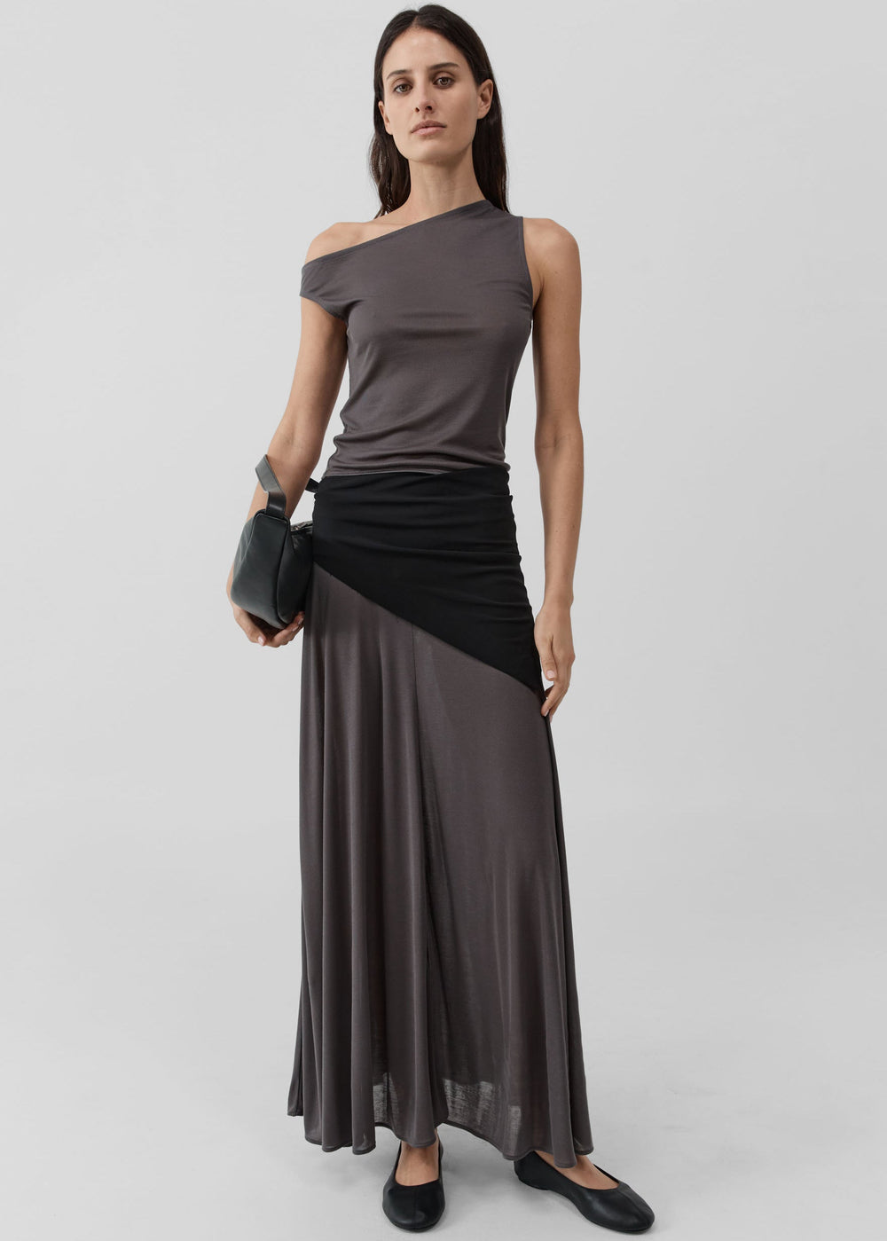 St. Agni Fine Jersey Asymm Top - Soot - 1