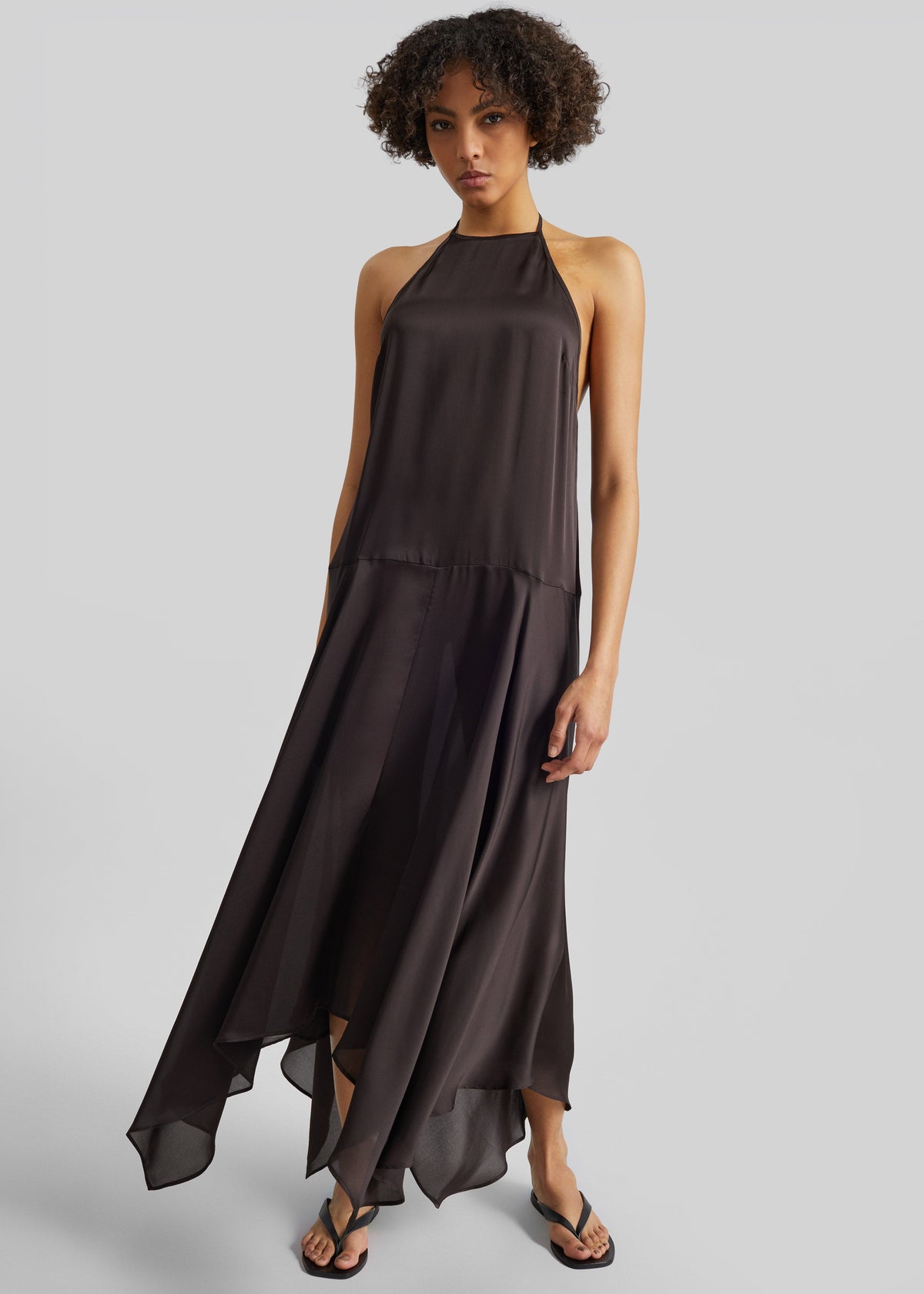 St. Agni Silk Handkerchief Halter Dress - Bark - 1