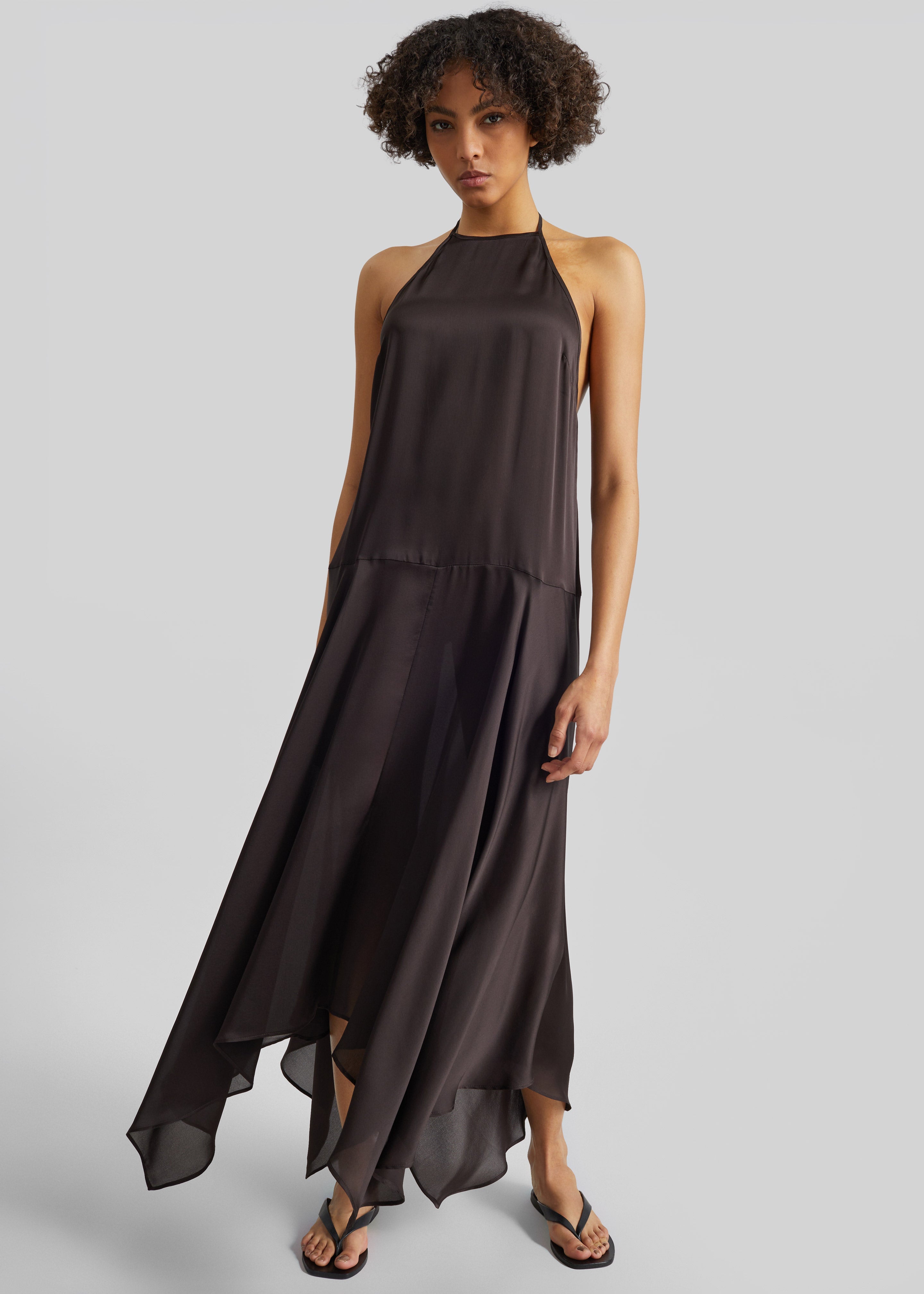 St. Agni Silk Handkerchief Halter Dress - Bark - 1