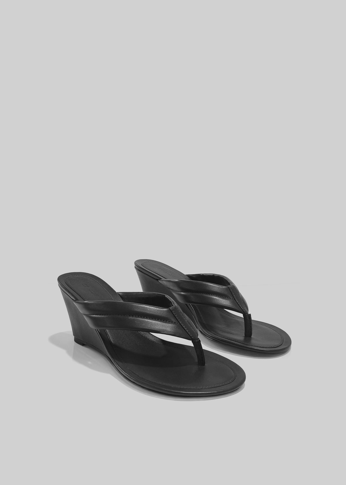 St. Agni Stitch Detail Thong Wedges - Black - 1