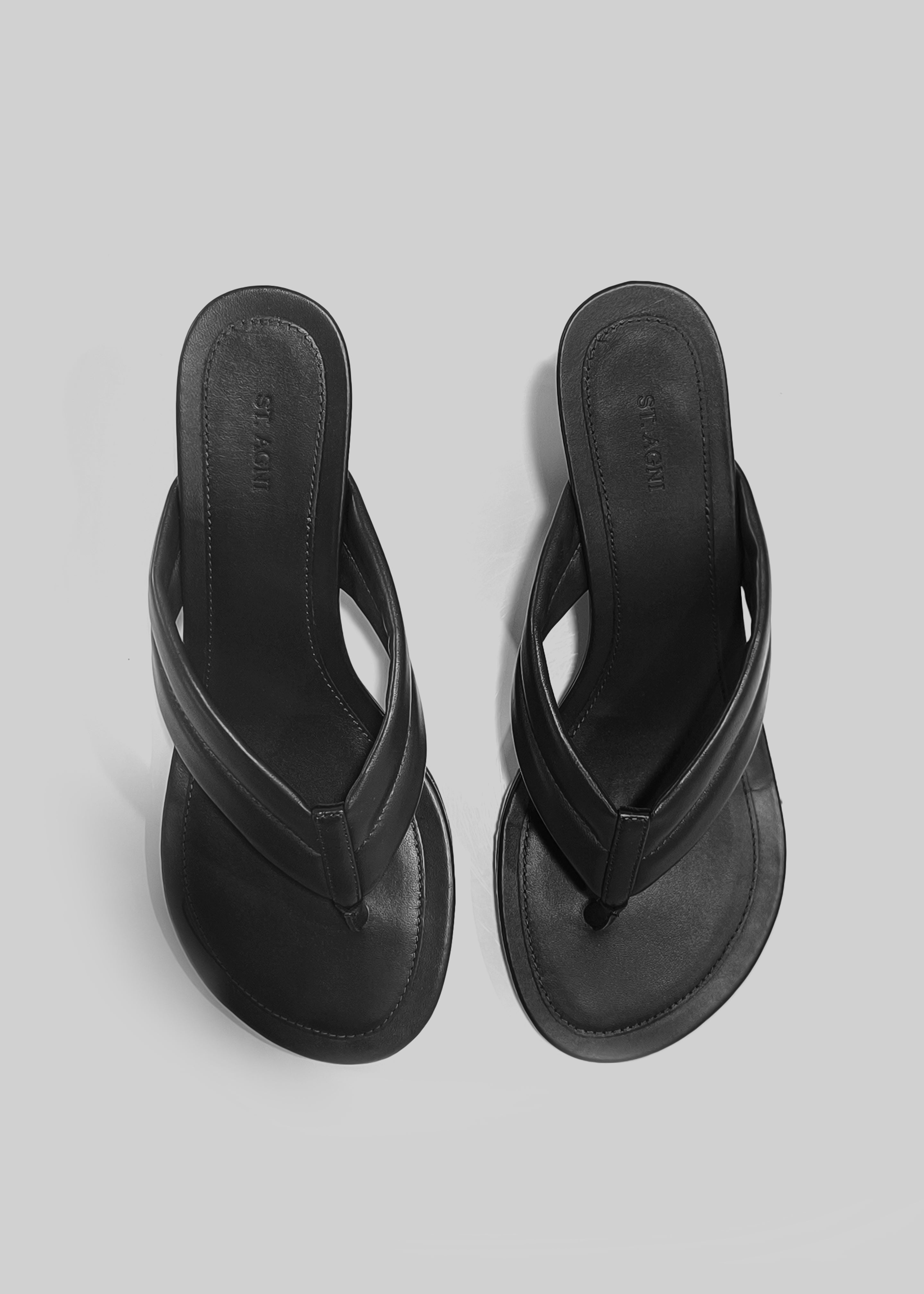 St. Agni Stitch Detail Thong Wedges - Black - 6