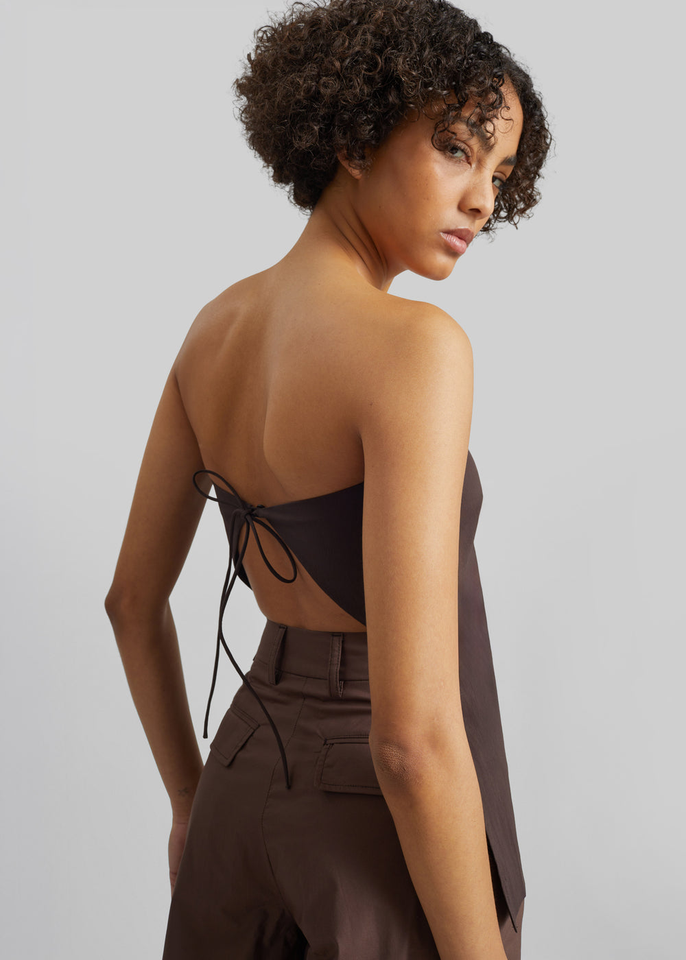 St. Agni Strapless Rouleau Tie Top - Bark - 1