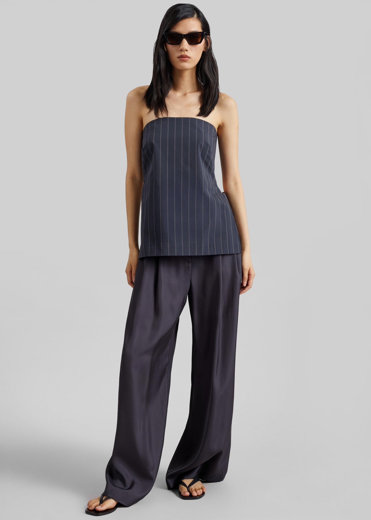 St. Agni Strapless Rouleau Tie Top - Ink Stripe - 3