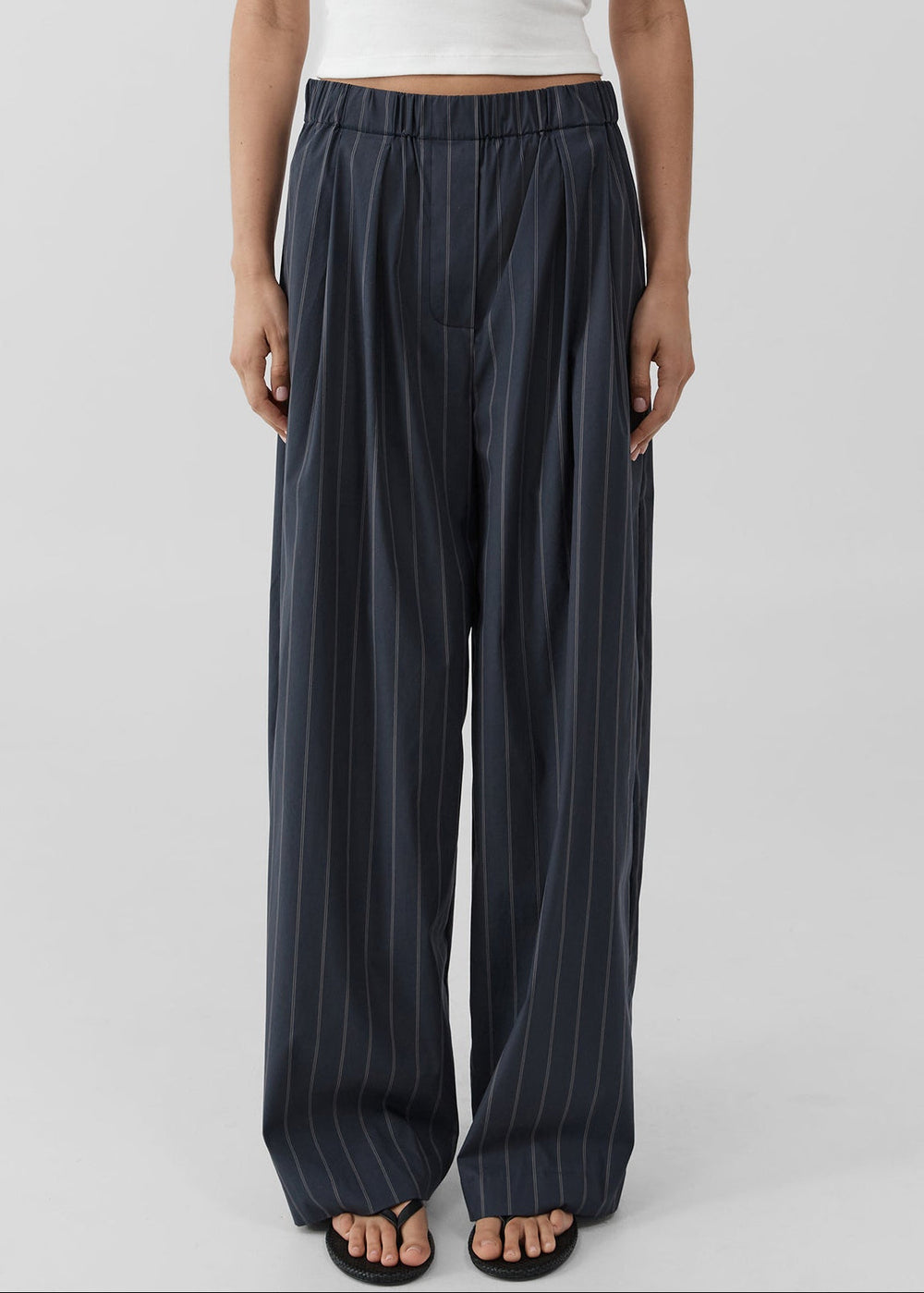 St. Agni Stripe Relaxed Pleat Pants - Ink Stripe - 1