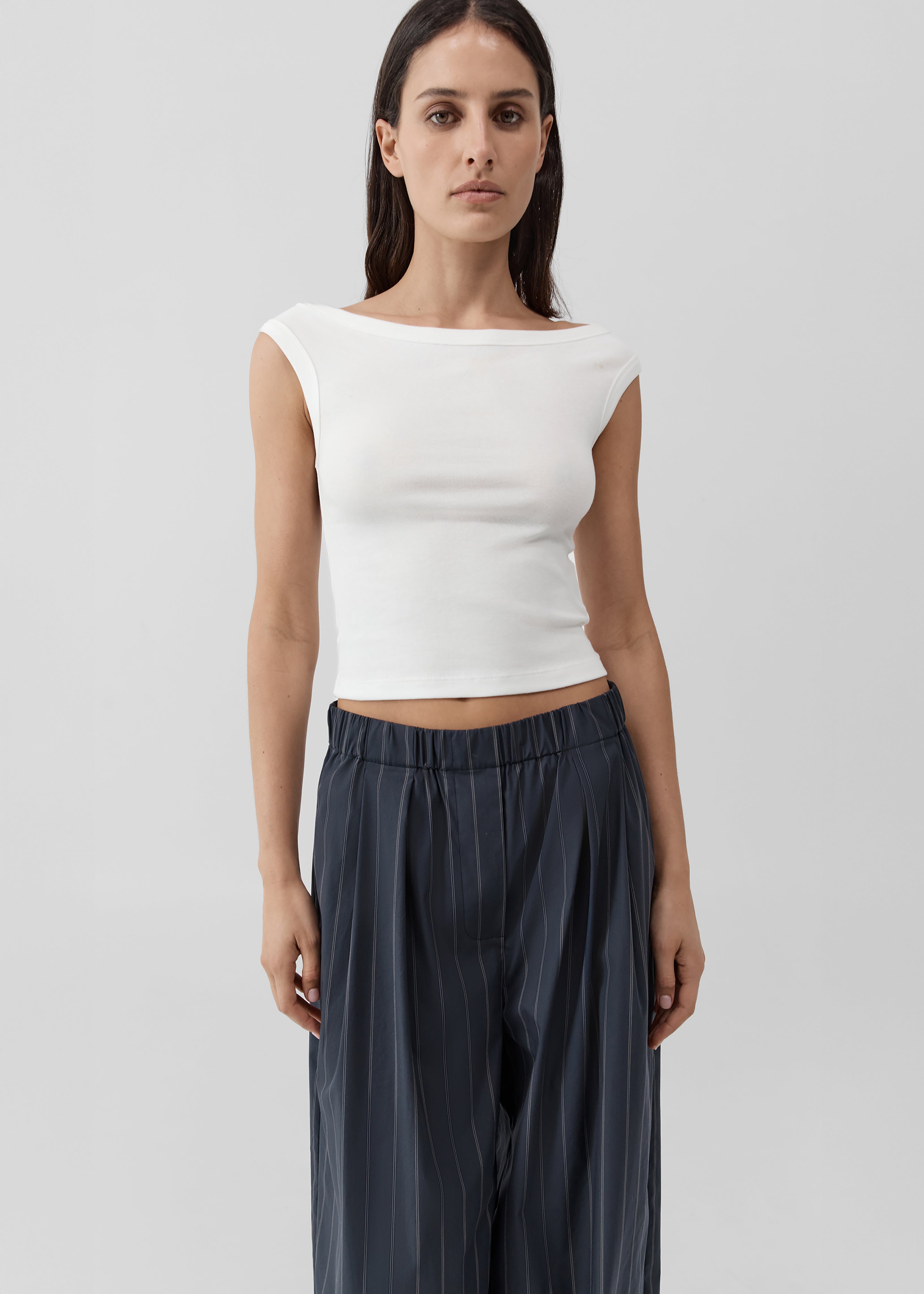 St. Agni Stripe Relaxed Pleat Pants - Ink Stripe - 4