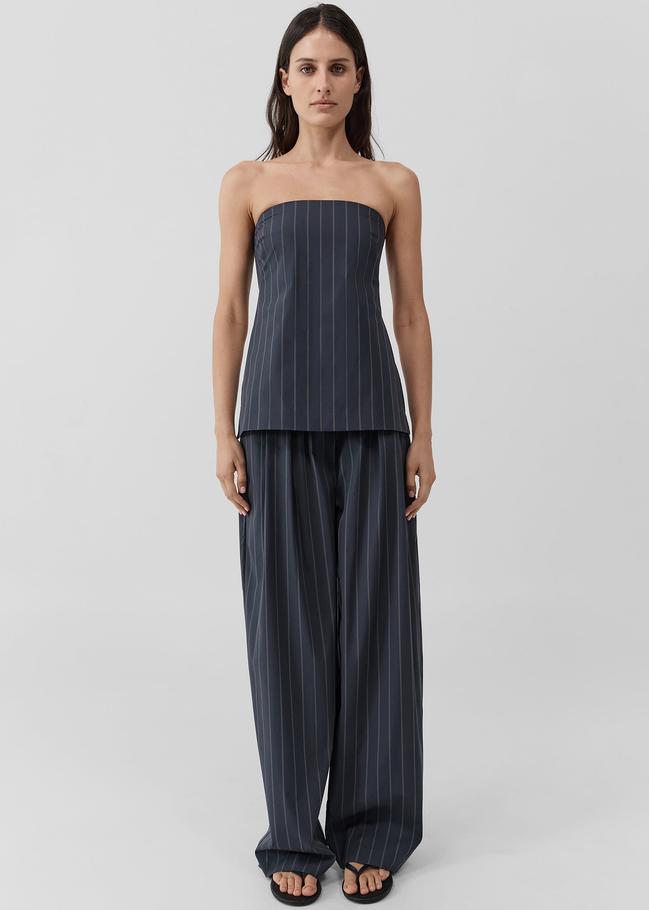Shop the look image for St. Agni Stripe Relaxed Pleat Pants - Ink Stripe