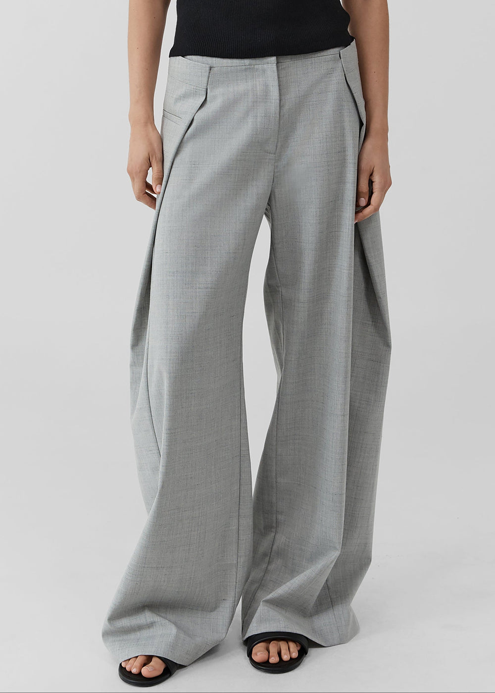 St. Agni Tailored Fold Pants - Concrete - 1